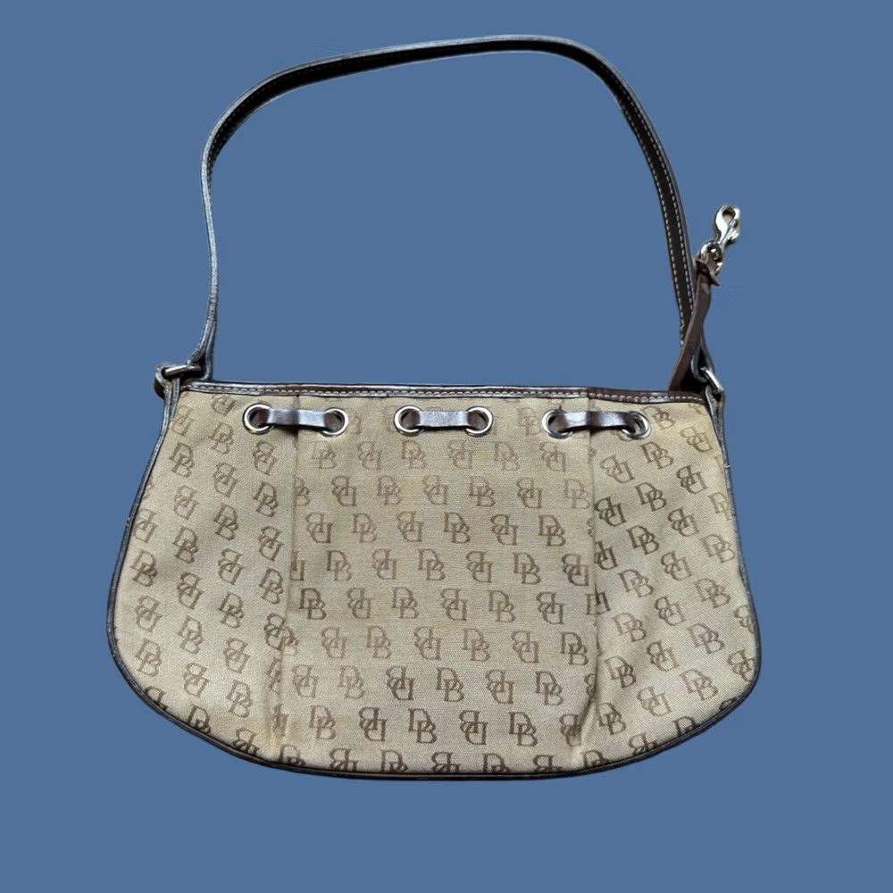 Dooney & Bourke Dooney & Bourke handbag signature canvas with leather strap Baguette Style Bag Width 11" Brown Canvas Zip 6.5" Height Small Size ONE SIZE - 1 Thumbnail