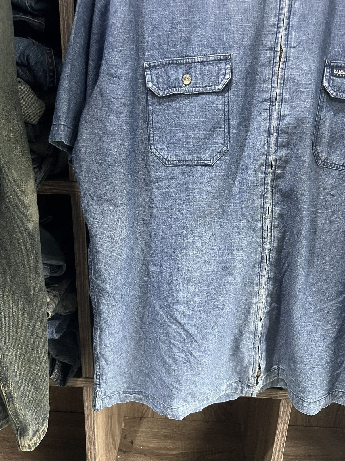 Kansai Yamamoto 🔥Kansai Jeans Zipper Short Sleeve Denim Shirt Size US XXL / EU 58 / 5 - 6 Thumbnail