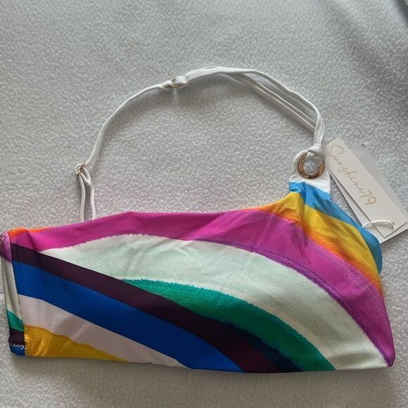 Designer Sunshine 79 Rainbow One Shoulder Swimsuit Bikini Top Size S / US 4 / IT 40 - 3 Thumbnail