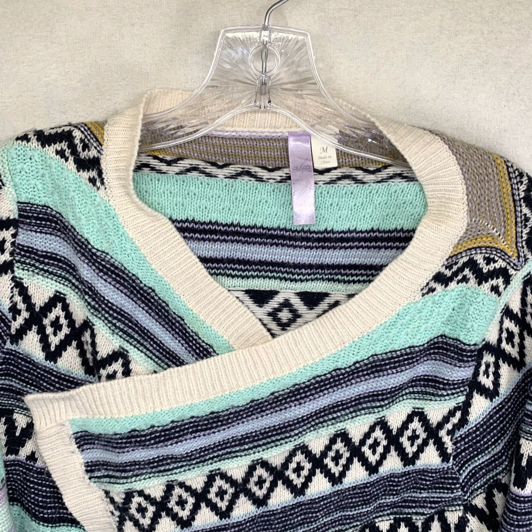 Anthropologie Alya Cardigan Adult Medium Mint Multicolor Geometric Open Front Boho Southwestern Women's Size M / US 6-8 / IT 42-44 - 6 Thumbnail