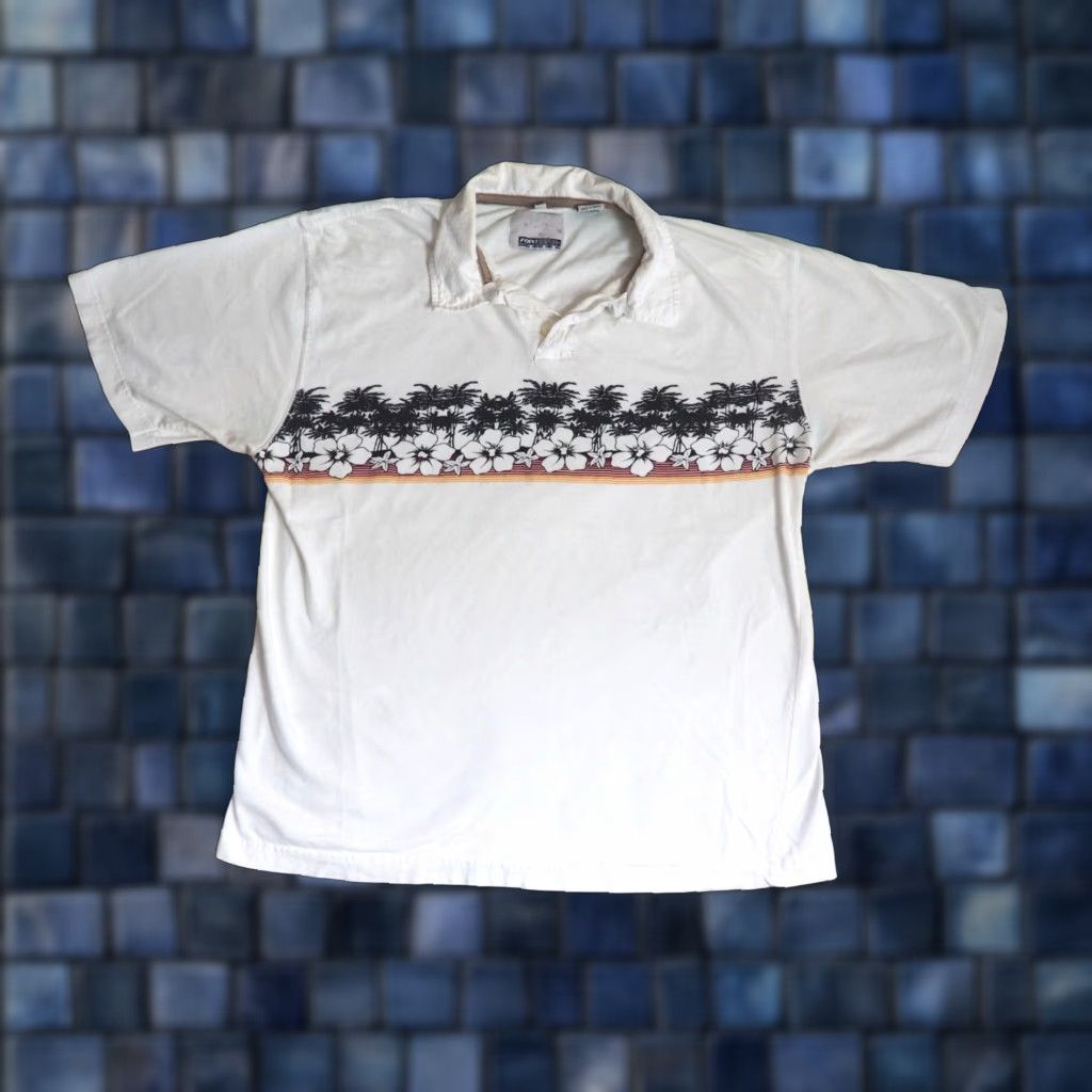 Point Zero VTG Y2k 2000s Point Zero Hawaiian Floral Palm Surf Polo Shirt Mens L White Size US L / EU 52-54 / 3 - 1 Thumbnail