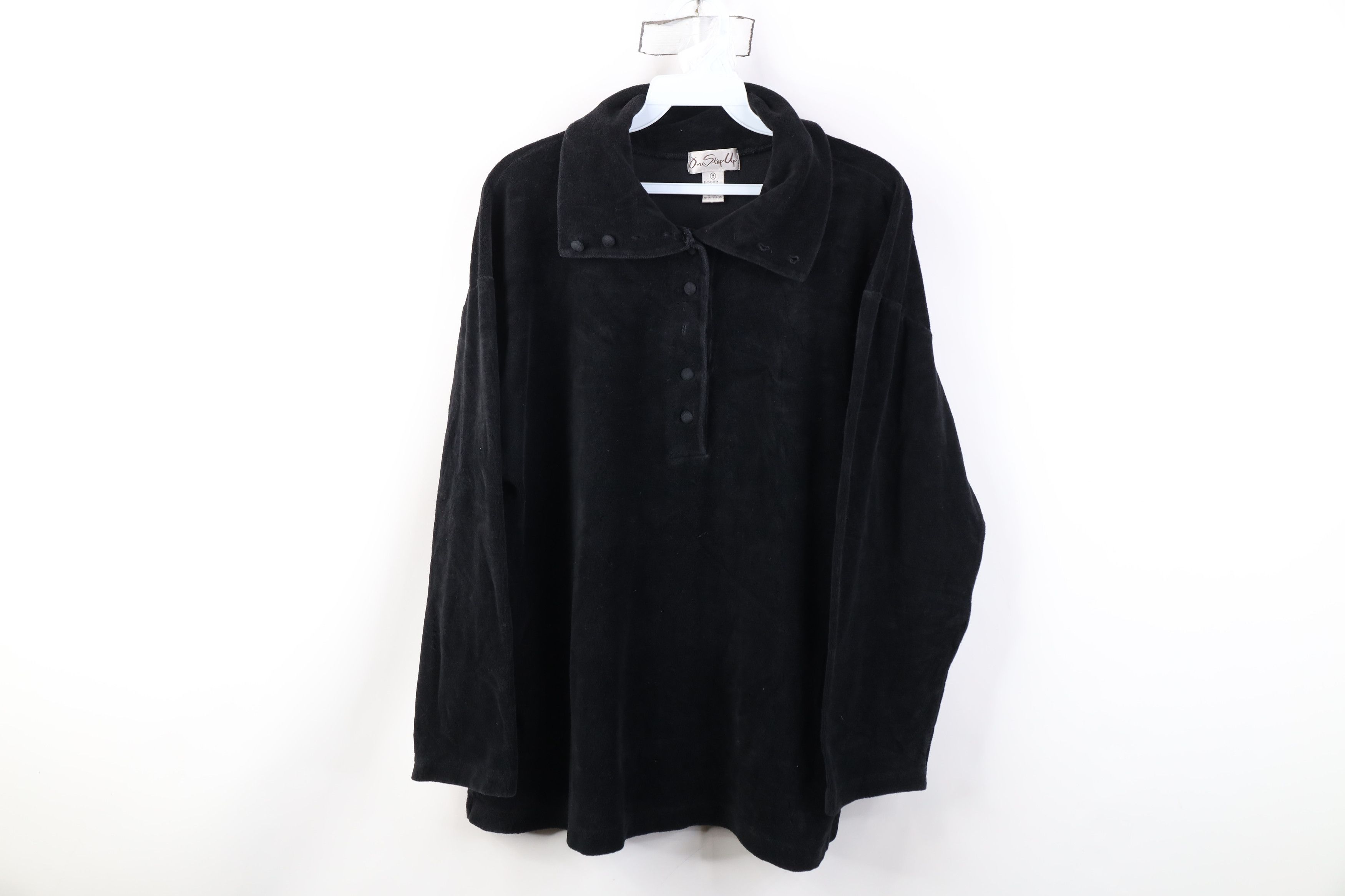 Vintage Vintage 70s Streetwear Blank Velour Long Sleeve Polo Black Size M / US 6-8 / IT 42-44 - 1 Thumbnail