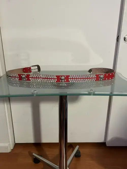 AC/DC Y2K Rhinestone Skull Belt (red) Size 32 - 1 Thumbnail