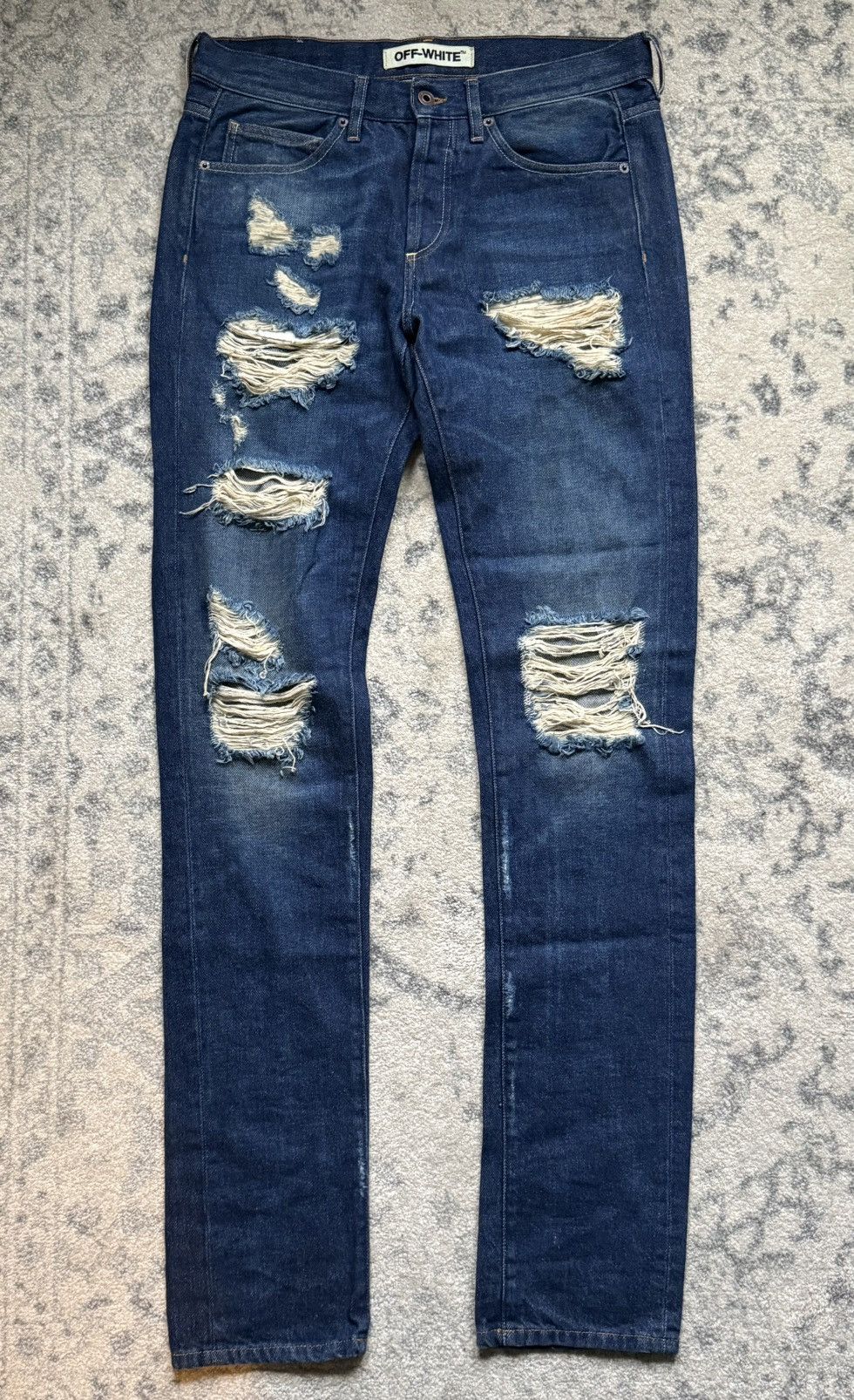Off-White Off white diagonals distressed denim jeans Size US 34 / EU 50 - 1 Thumbnail
