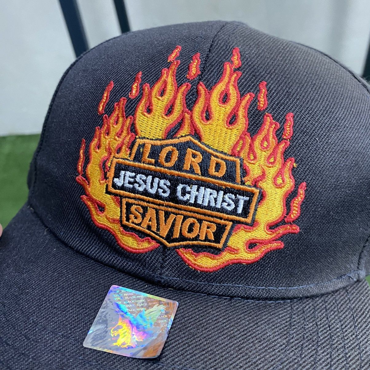 Blackhawk! Vintage Y2K Black Hawk ‘Lord Jesus Christ Savior’ Flame Hat Size ONE SIZE - 5 Thumbnail