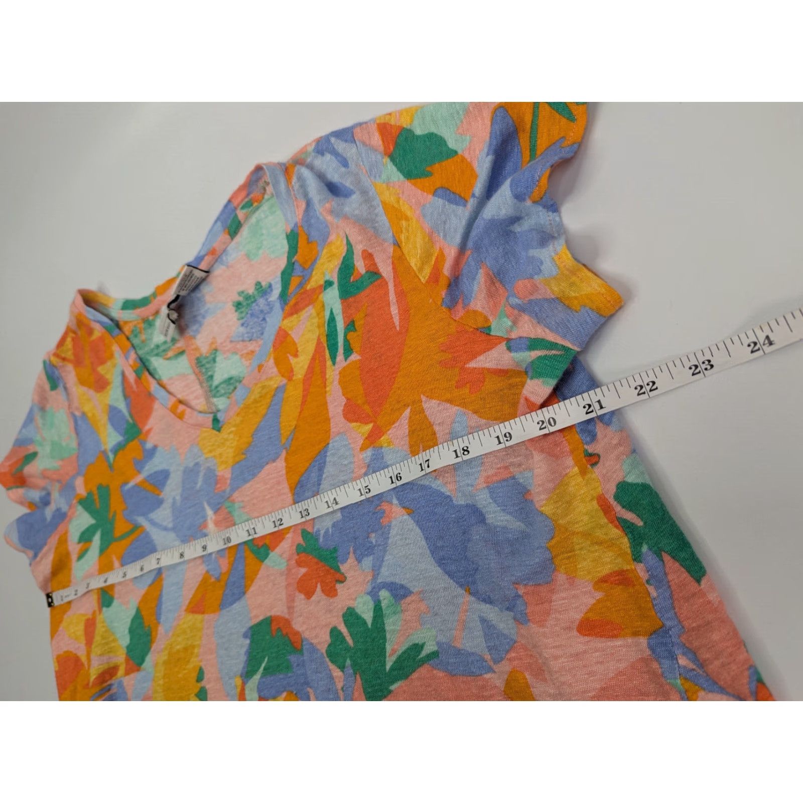 Joie Joie Womens 1X Blouse Short Sleeve V-Neck Floral Linen Blue Casual Summer 100% Linen Size XL / US 12-14 / IT 48-50 - 4 Thumbnail