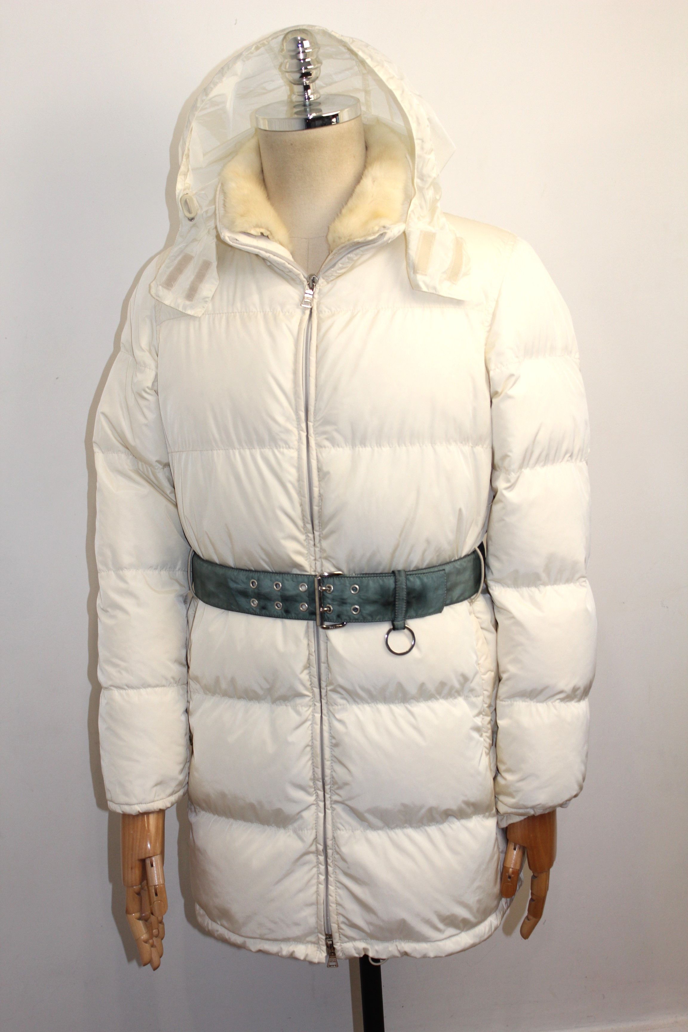 Prada Ecru Down Coat With Fur Trimmed Hood main image 0