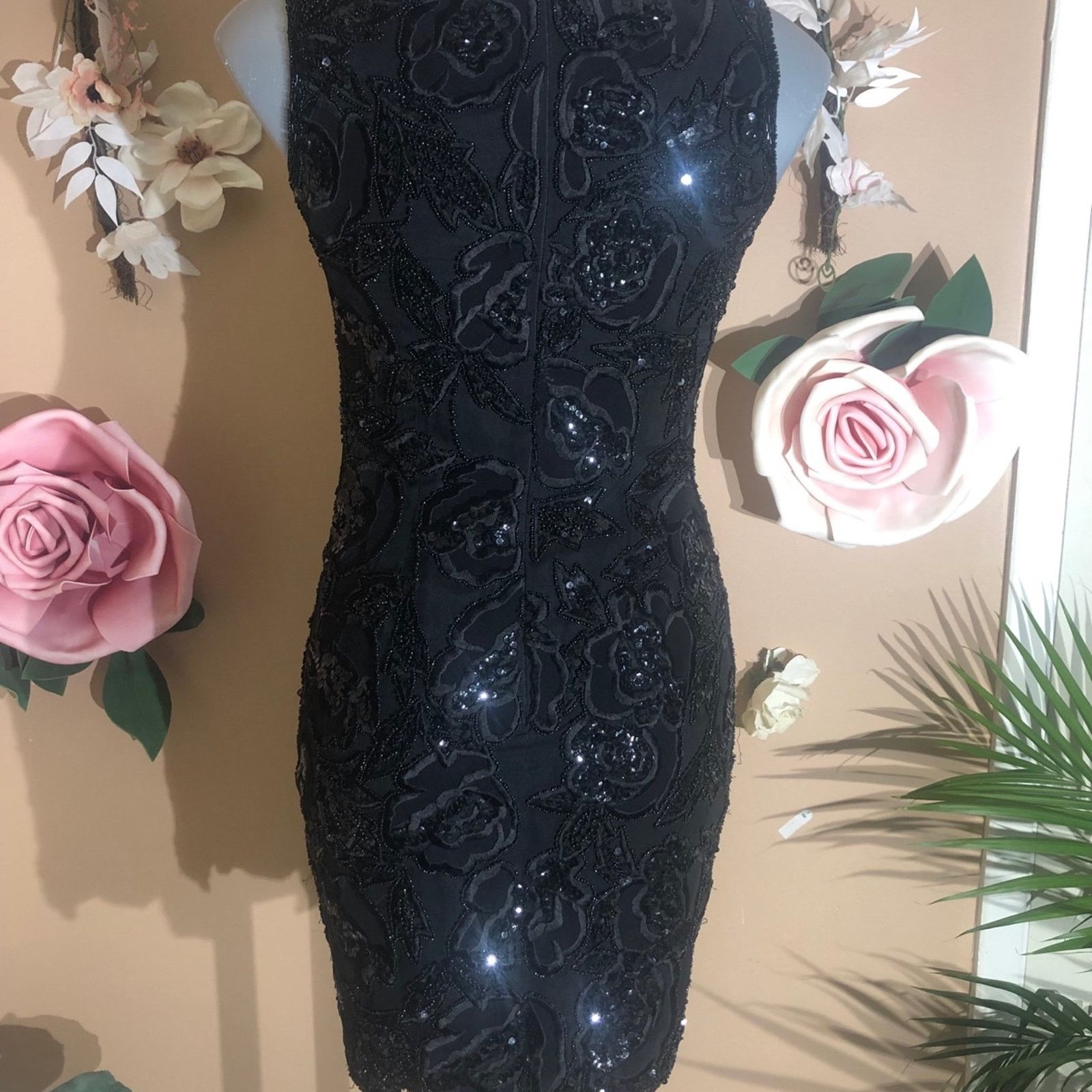 Oleg Cassini Black short sleeve beaded mini gown dress Size S / US 4 / IT 40 - 12 Thumbnail