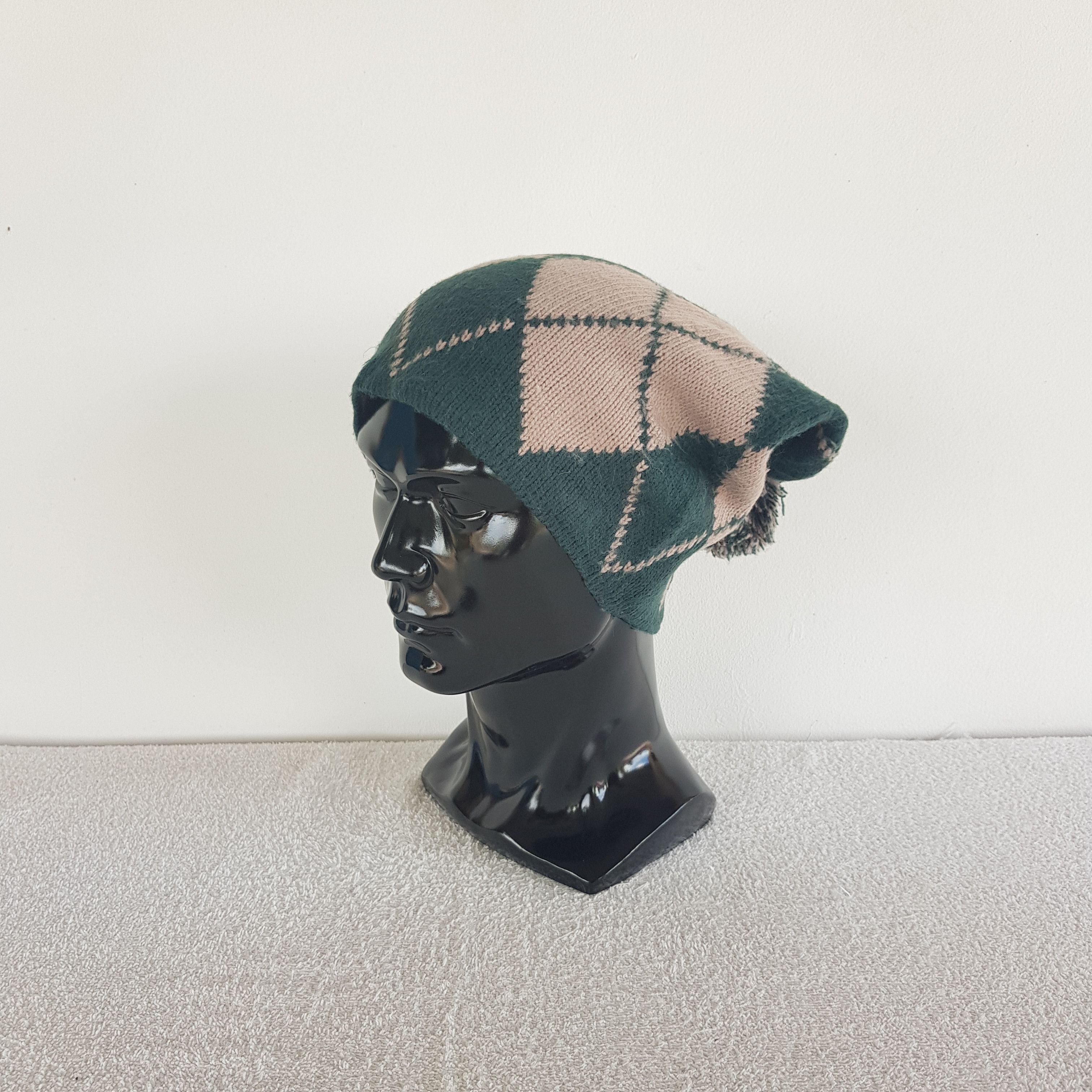 Homespun Knitwear Vintage Japanese Argyle Beanie Ribbed Knit Snow Caps Hats. Size ONE SIZE - 1 Thumbnail