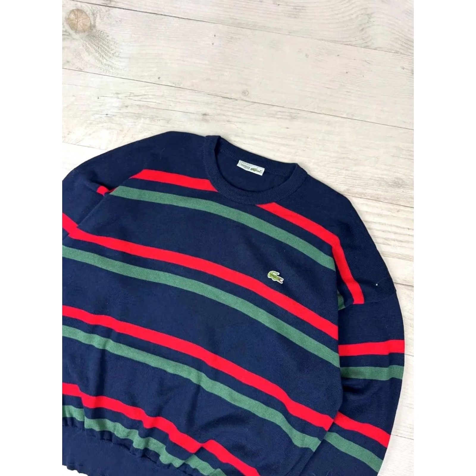 Lacoste VINTAGE Lacoste Sweater Steel Blue Striped Knit 2XL Men 90s Size US XXL / EU 58 / 5 - 2 Thumbnail