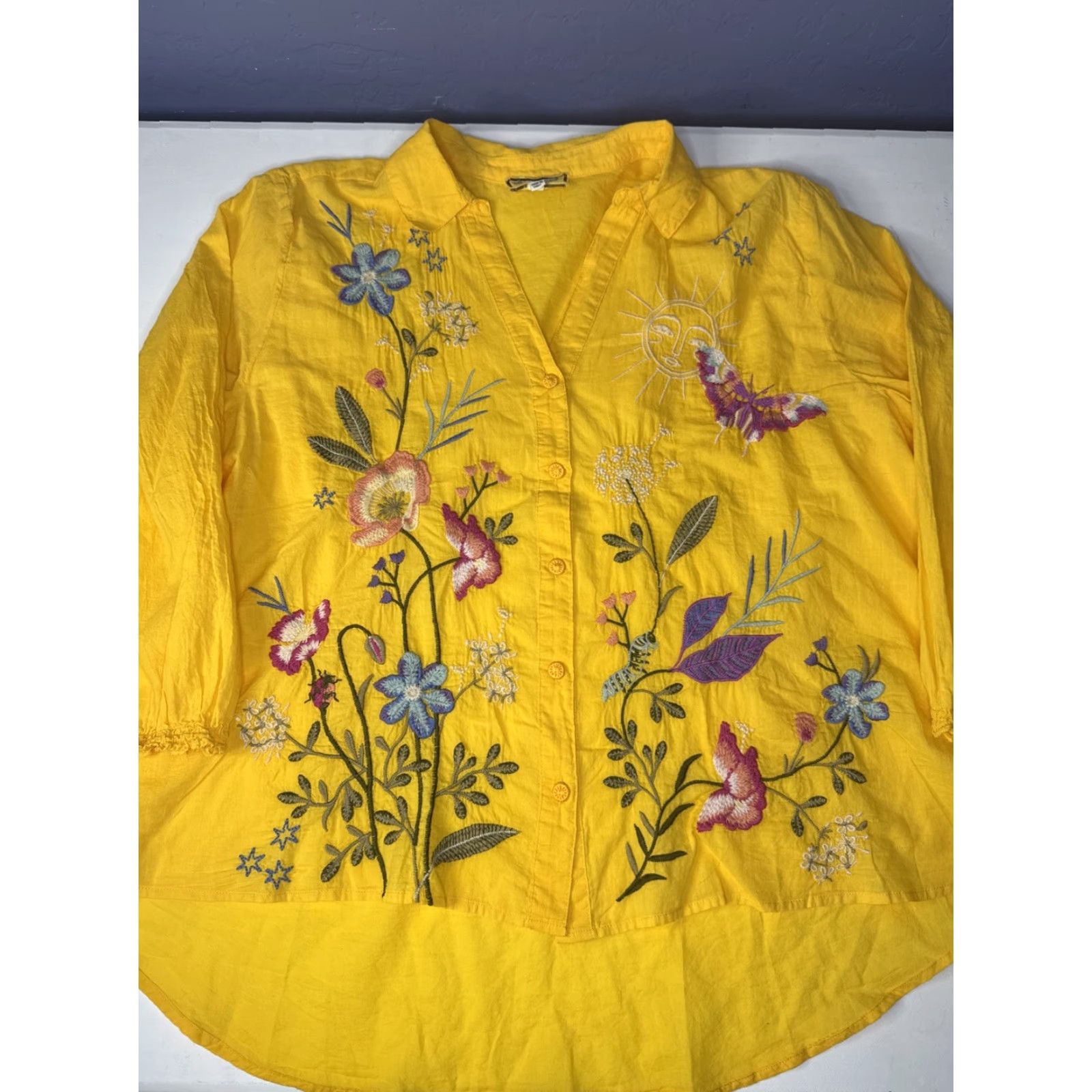 Johnny Was Johnny Was Nila Relaxed Smocked Shirt Floral Women’s XL Yellow Gold Shirt Womens Size XL / US 12-14 / IT 48-50 - 2 Thumbnail