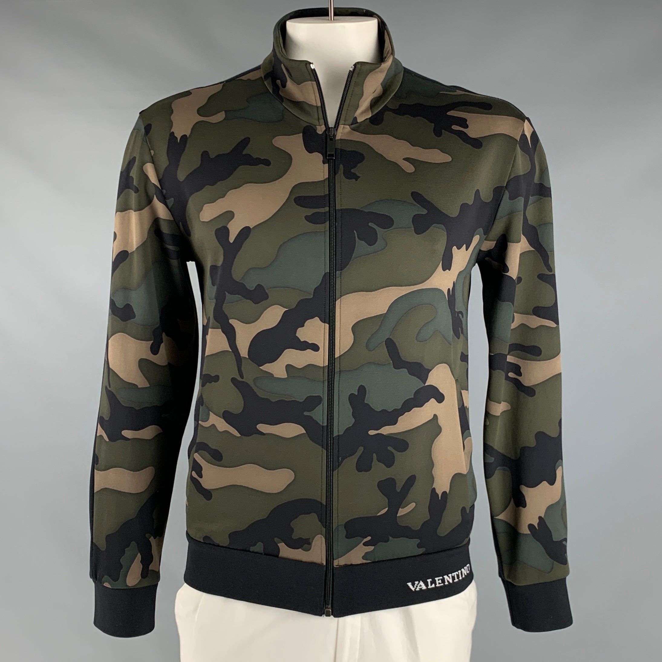 image of Valentino Green Brown Camo Polyamide Cotton Jacket, Men's (Size XL)