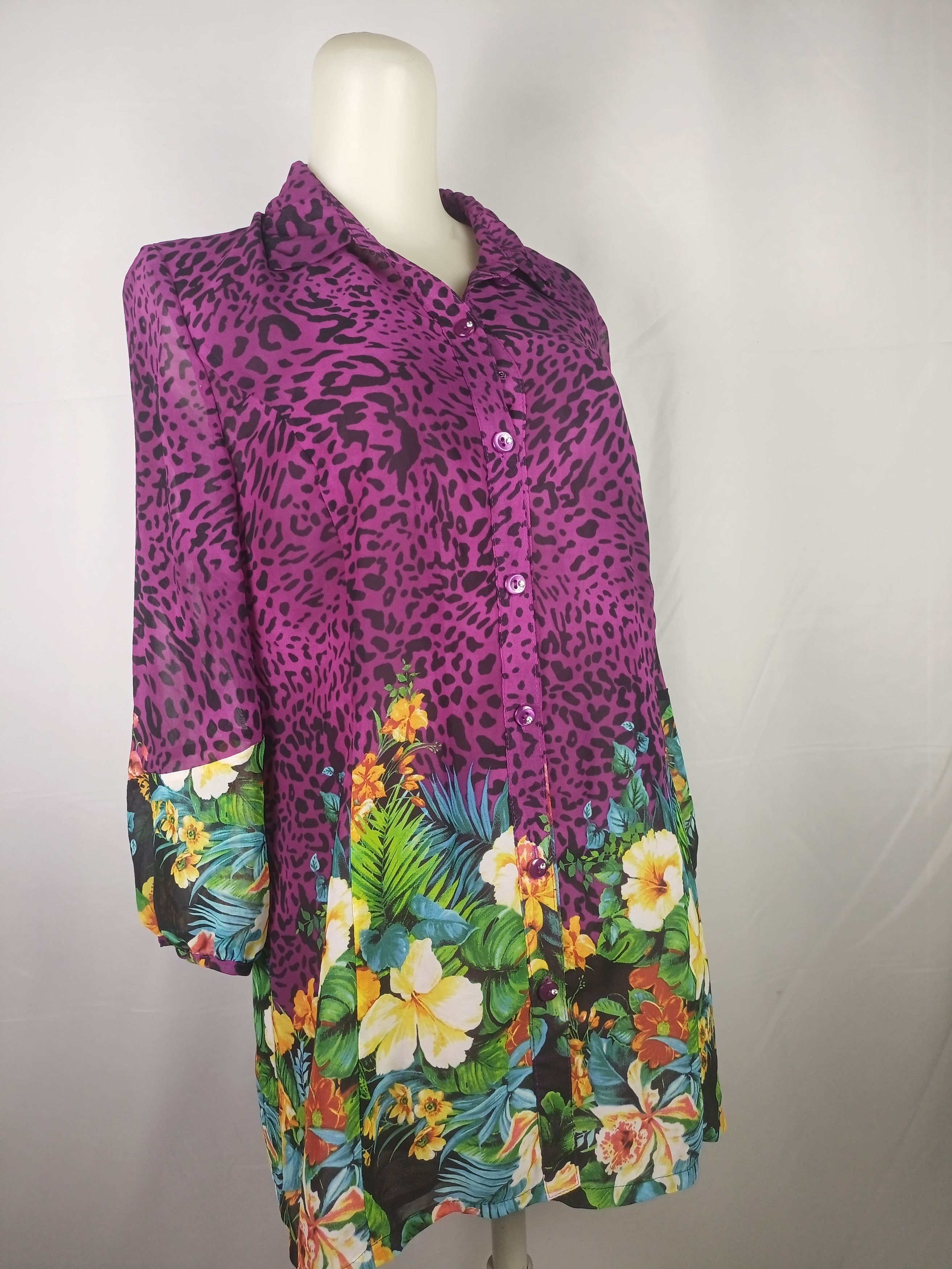 Japanese Brand Women's Chiffon Blouses Button Down Floral Leopard Print Size L / US 10 / IT 46 - 14 Thumbnail