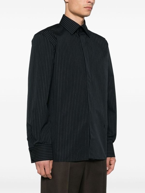 Saint Laurent Paris o1s1wg110126 793321 Cassandre Shirt in Striped Poplin Black Size US S / EU 44-46 / 1 - 2 Thumbnail