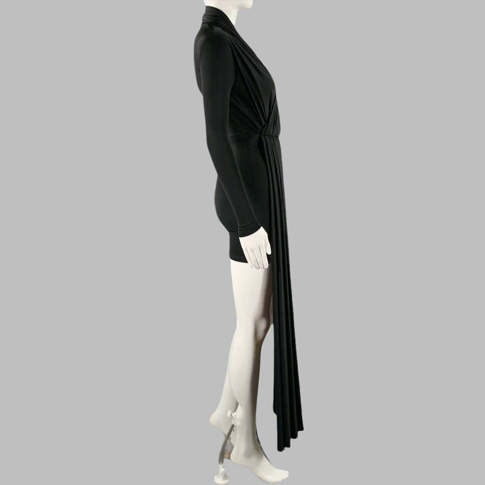 Balenciaga Size 4 Black Viscose Blend Draped Long Sleeve Cocktail Dress Size S / US 4 / IT 40 - 3 Thumbnail