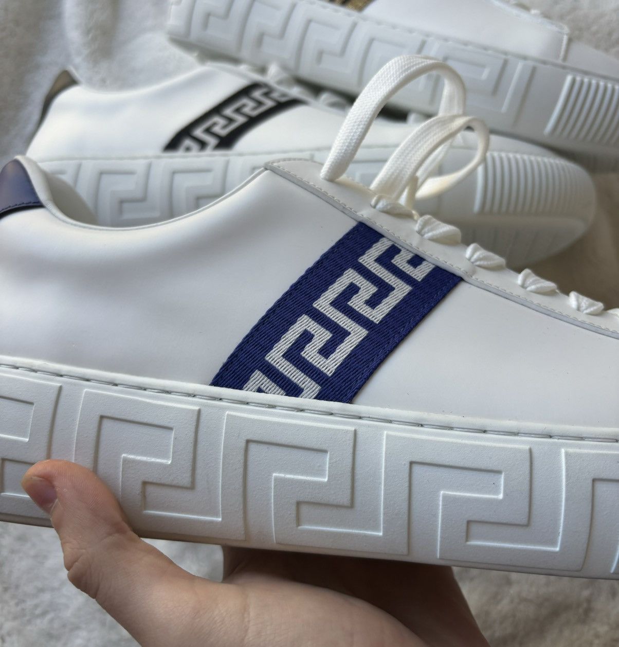 Versace Versace White Striped La Greca Sneakers Size US 13 / EU 46 - 5 Thumbnail