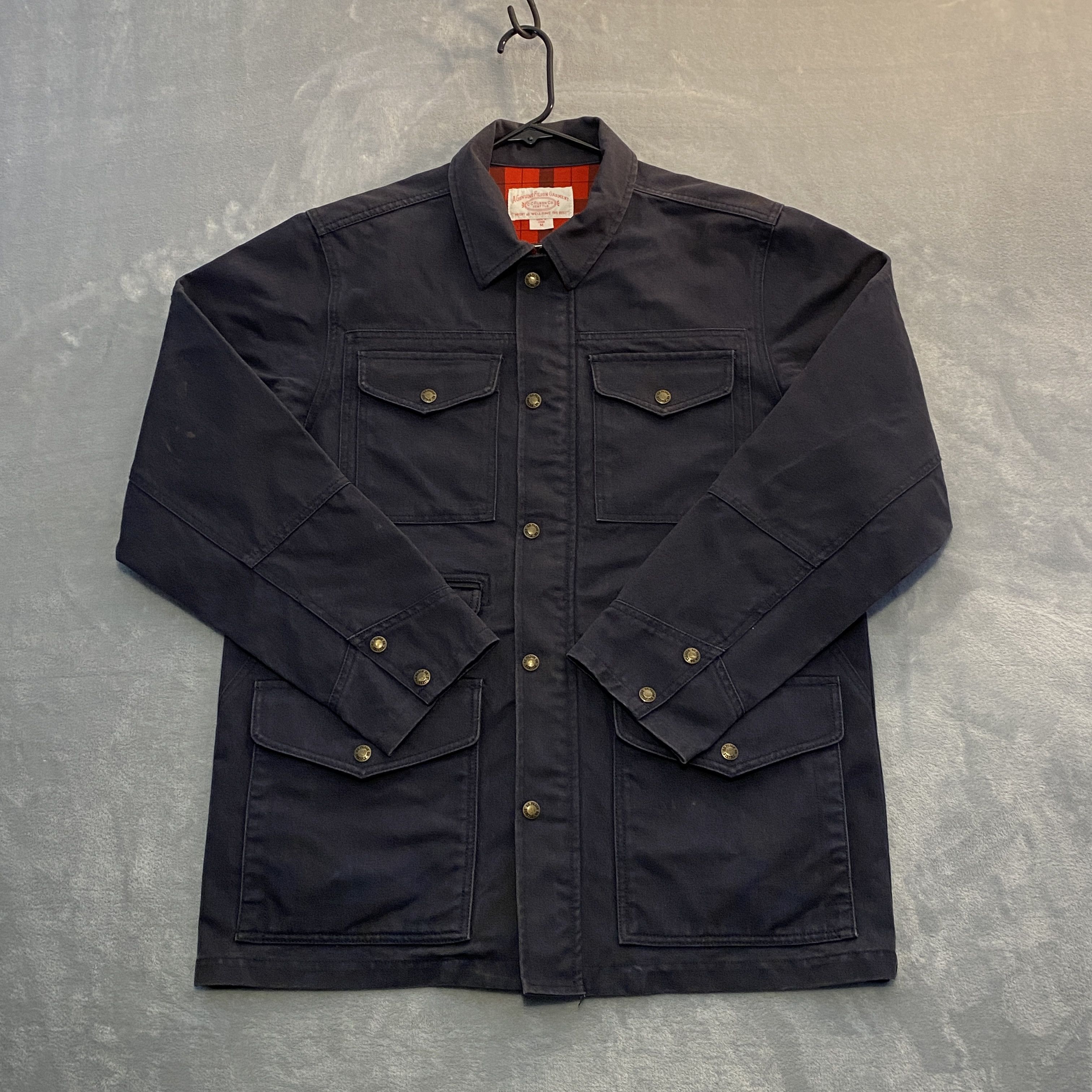 image of Filson x Vintage Canvas Cruiser Jacket M Flannel-Lined Long Sleeve Trucker in Navy (Size Medium)