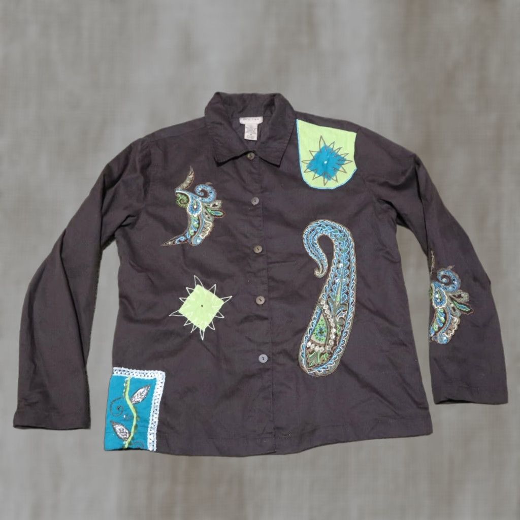 Vintage Choices Women's Brown Embroidered Sequins Button-Down Shirt M Brown Embroidered Shirt Women Long Sleeve Button-Up Browning Size M / US 6-8 / IT 42-44 - 1 Thumbnail