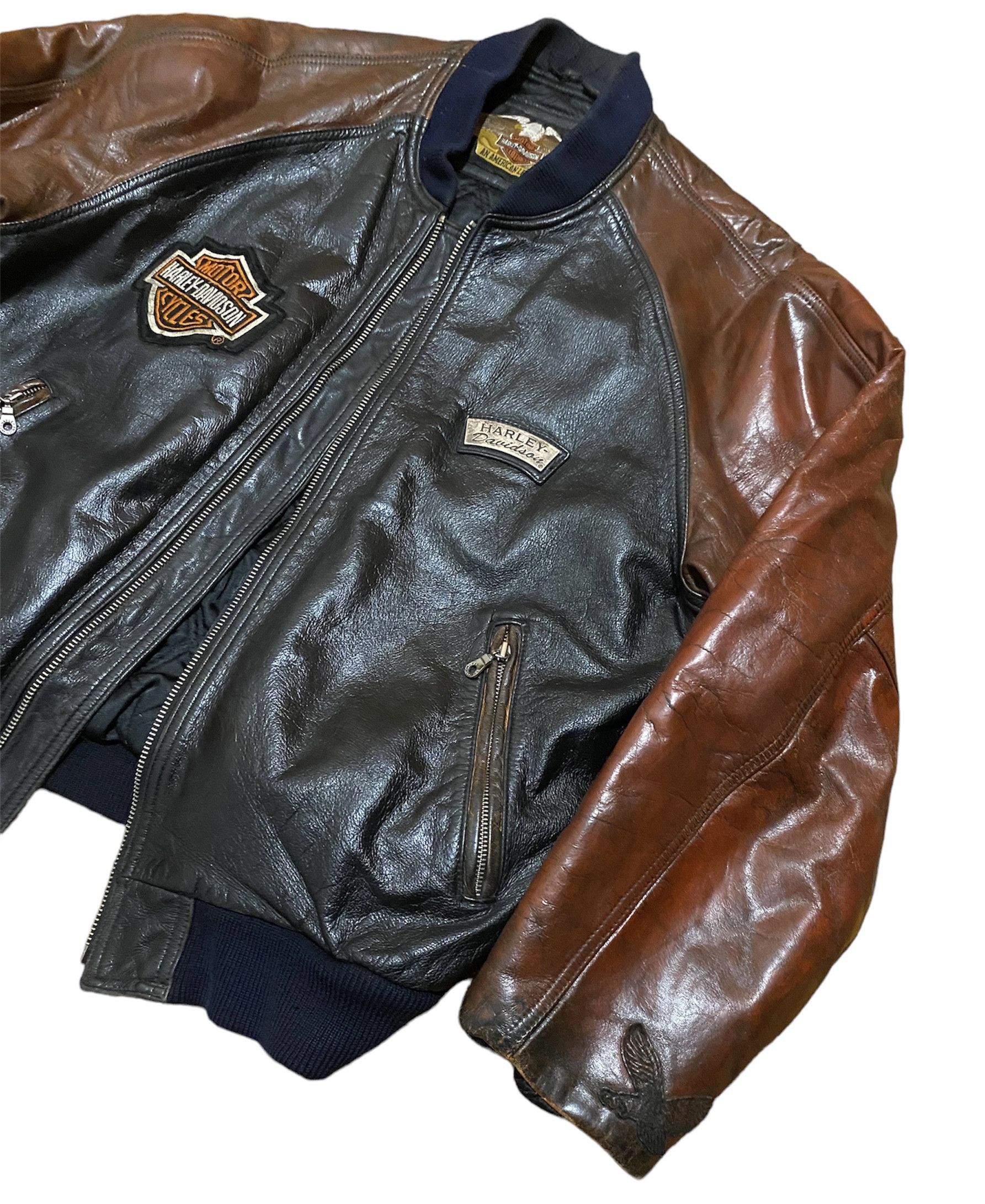 Harley Davidson Vtg 80s Harley Davidson Motorcycle Leather Bomber Jacket Size US XL / EU 56 / 4 - 3 Thumbnail