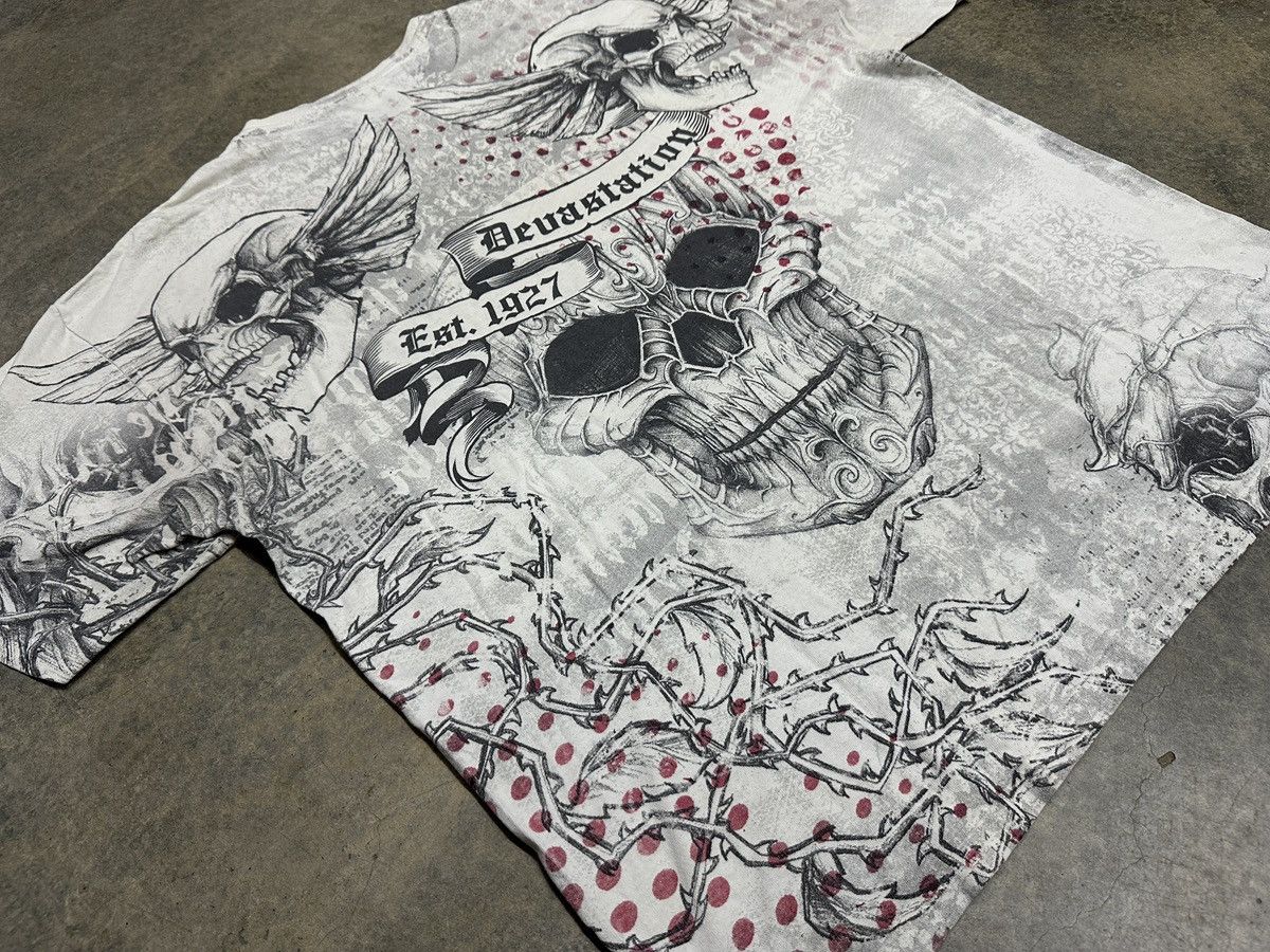 Affliction × Japanese Brand × Vintage Rare🔥Vintage Devastation Goth Skulls Shirt All Over Print Size US XL / EU 56 / 4 - 5 Thumbnail