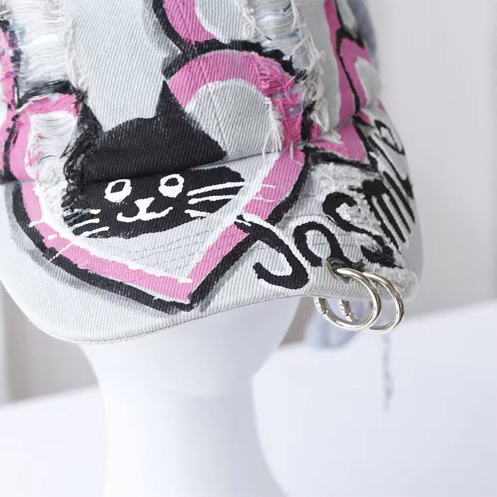 Japanese Brand Graffiti Long Rabbit Ears Ripped Metal Ring Cap Size ONE SIZE - 5 Thumbnail