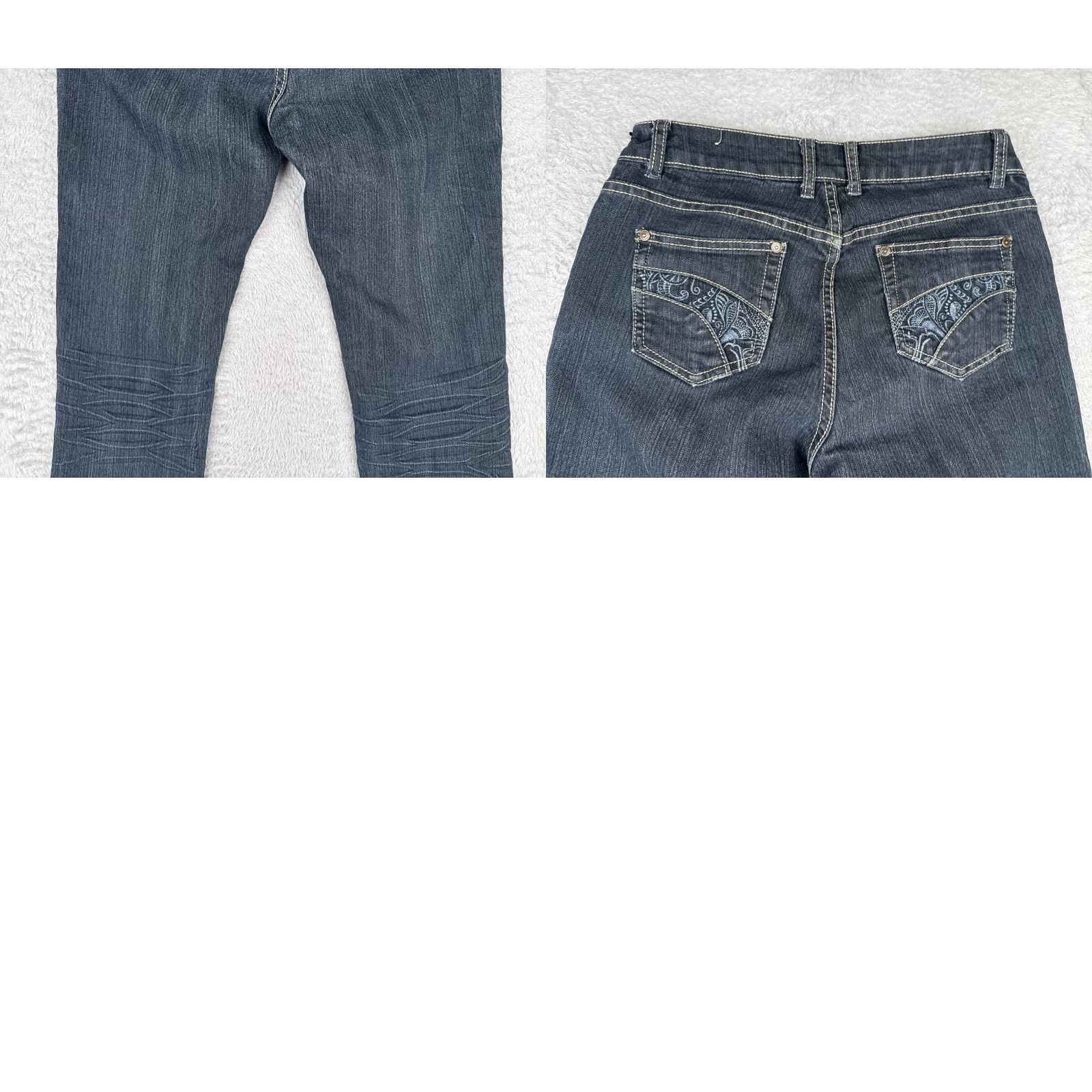 Denime Suko Jeans Women 10 Blue Denim Jean Crop Mid Rise Embellished Distressed Zipper 30x21 Bootscut Cotton Size 32" / US 10 / IT 46 - 10 Thumbnail