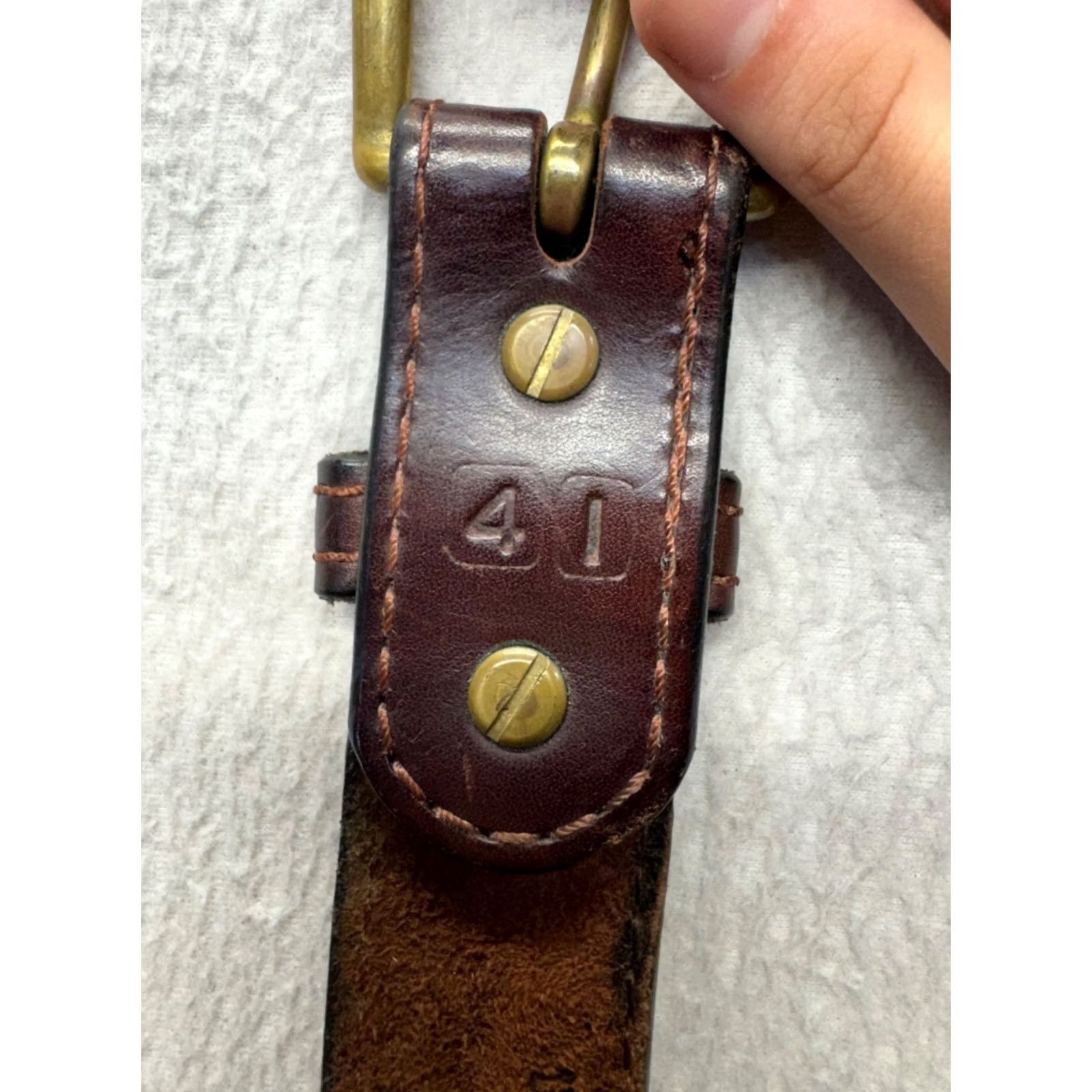 Vintage Bullhide Belts Brown Leather Belt With Brass Buckle Handcrafted #9887 Belt Men's Brown Leather Western Buckle Handcrafted USA 41-inch Good Size ONE SIZE - 4 Thumbnail