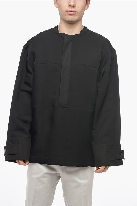 image of Jil Sander Mandarin Collar Silk Blend Blouse in Black, Men's (Size Small)