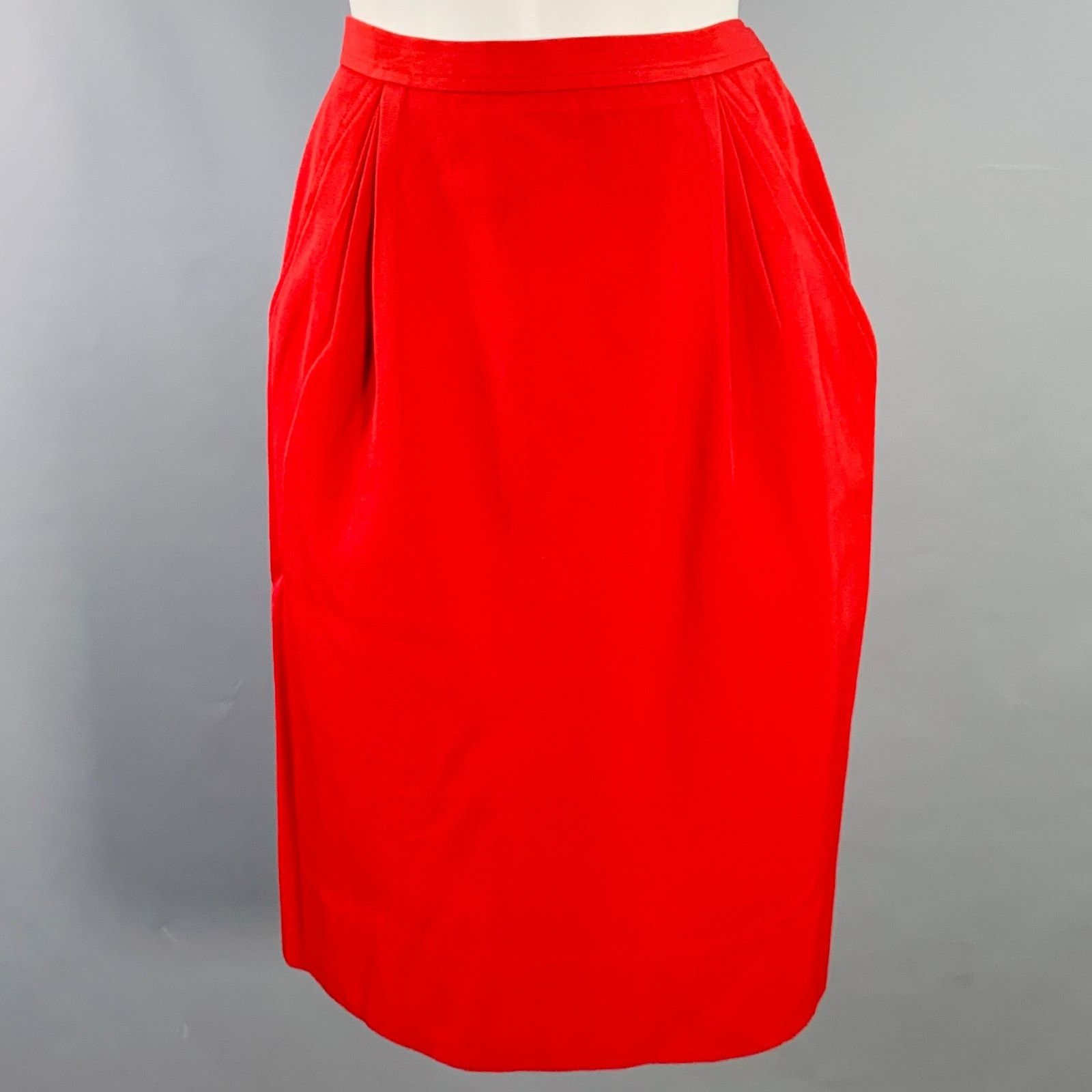 Saint Laurent Paris Size 6 Red Cotton Twill Pleated Side Zipper Pencil Skirt Size 28" / US 6 / IT 42 - 1 Thumbnail