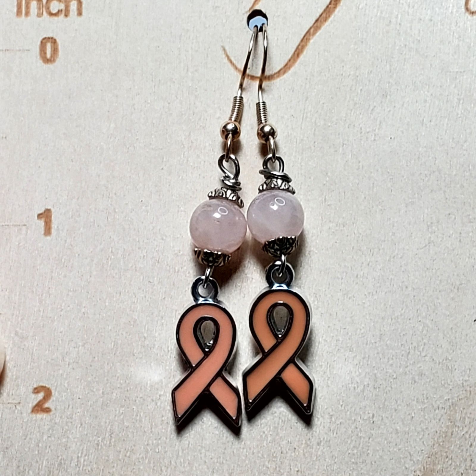 Other Rose Quartz Breast Cancer Awareness Earring Dangle 2" Size ONE SIZE - 4 Thumbnail
