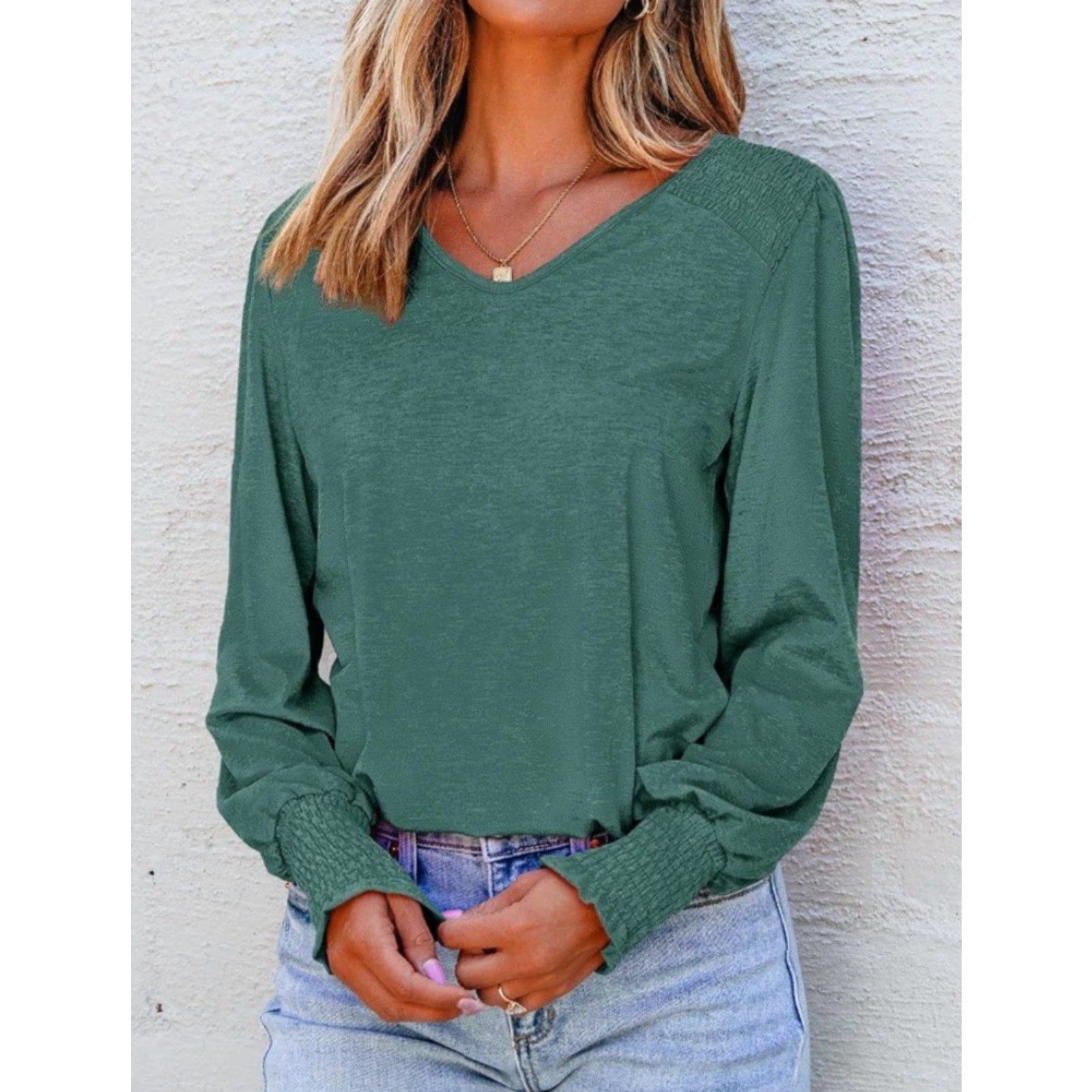 Vintage Dokotoo Blouse - V-Neck Long Sleeve - Green - XL - Womens - Shirt - Casual - NWT Size XL / US 12-14 / IT 48-50 - 4 Thumbnail