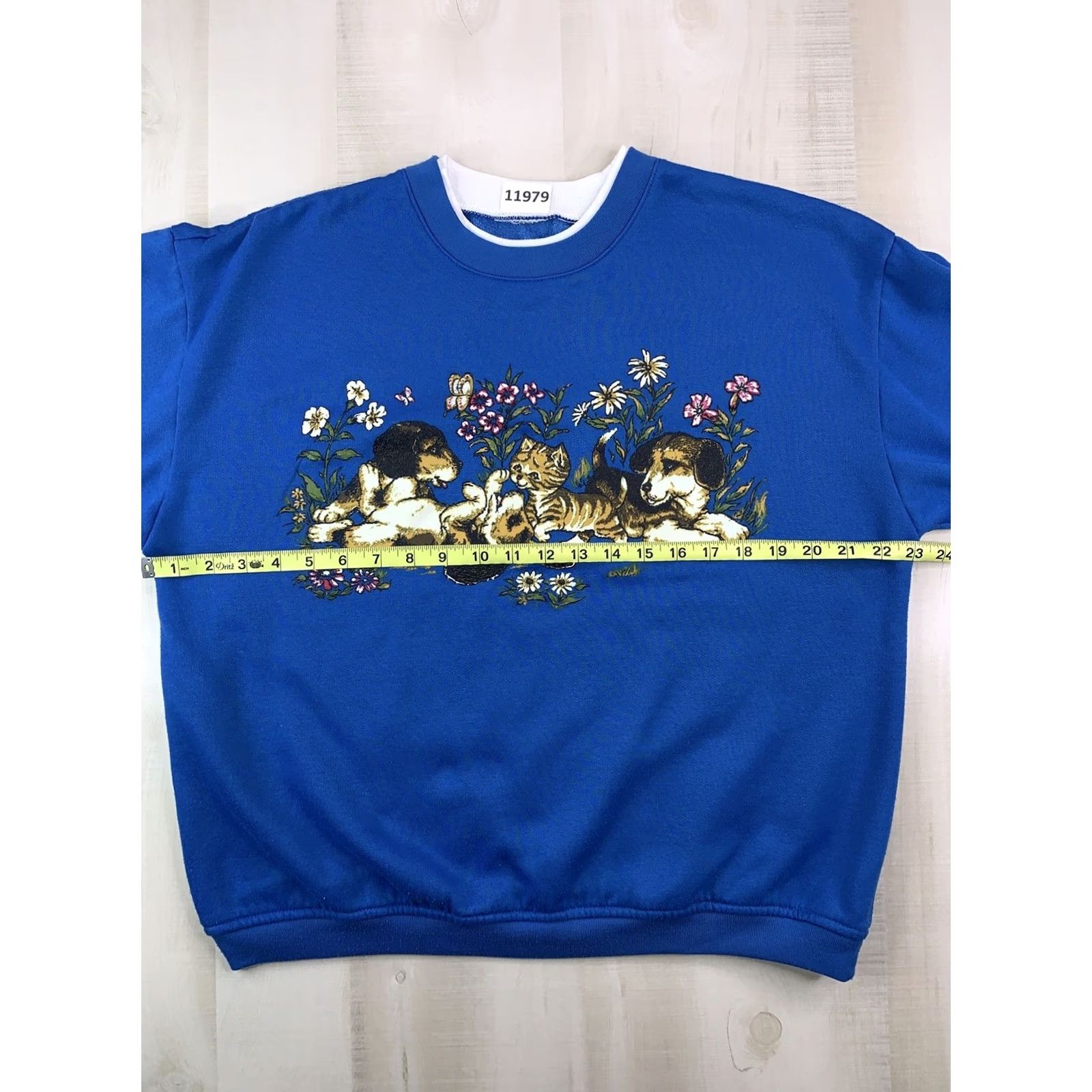 Vintage Vintage 80s Blue Puppies Kitten Grandma Sweatshirt Adult XL Pullover Women Size XL / US 12-14 / IT 48-50 - 4 Thumbnail