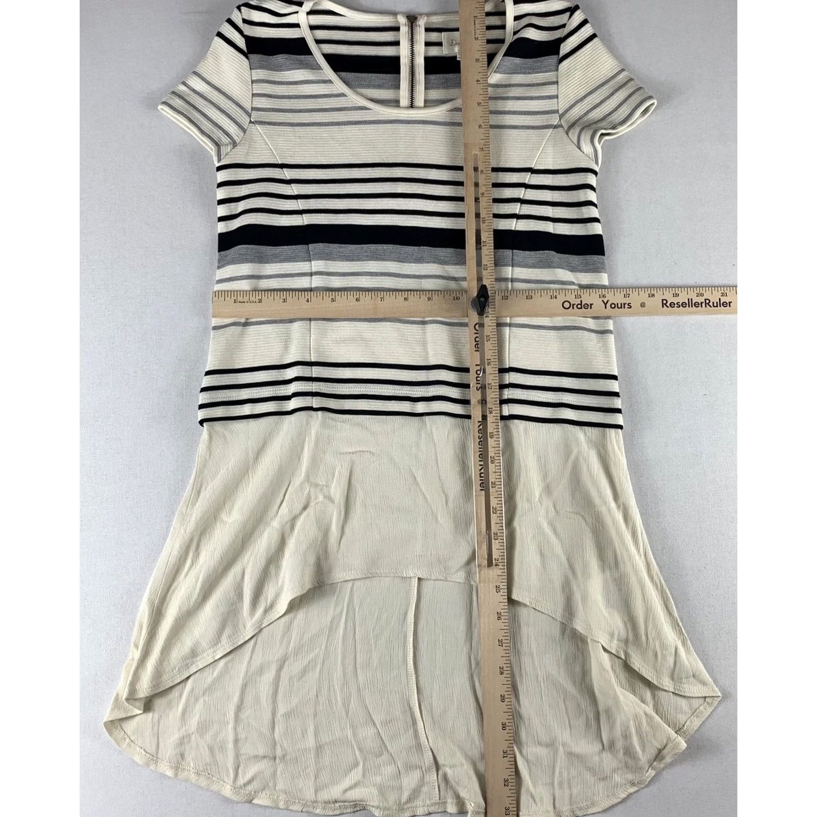 Anthropologie VINTAGE Anthropologie Deletta Blouse XS Striped Hi Lo Cream Black Cotton SHORT SLEEVE Size XS / US 0-2 / IT 36-38 - 3 Thumbnail