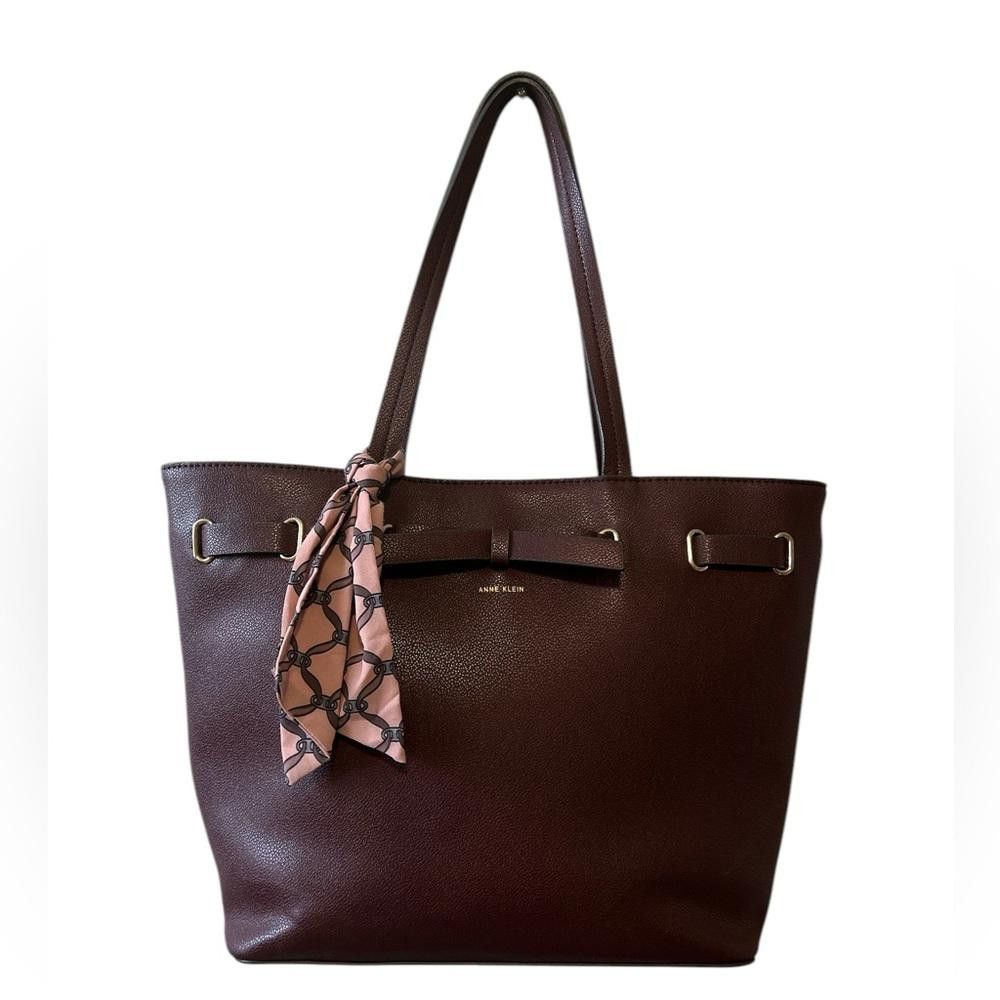 Designer Anne Klein Burgundy Tote Bag with Scarf Size ONE SIZE - 1 Thumbnail