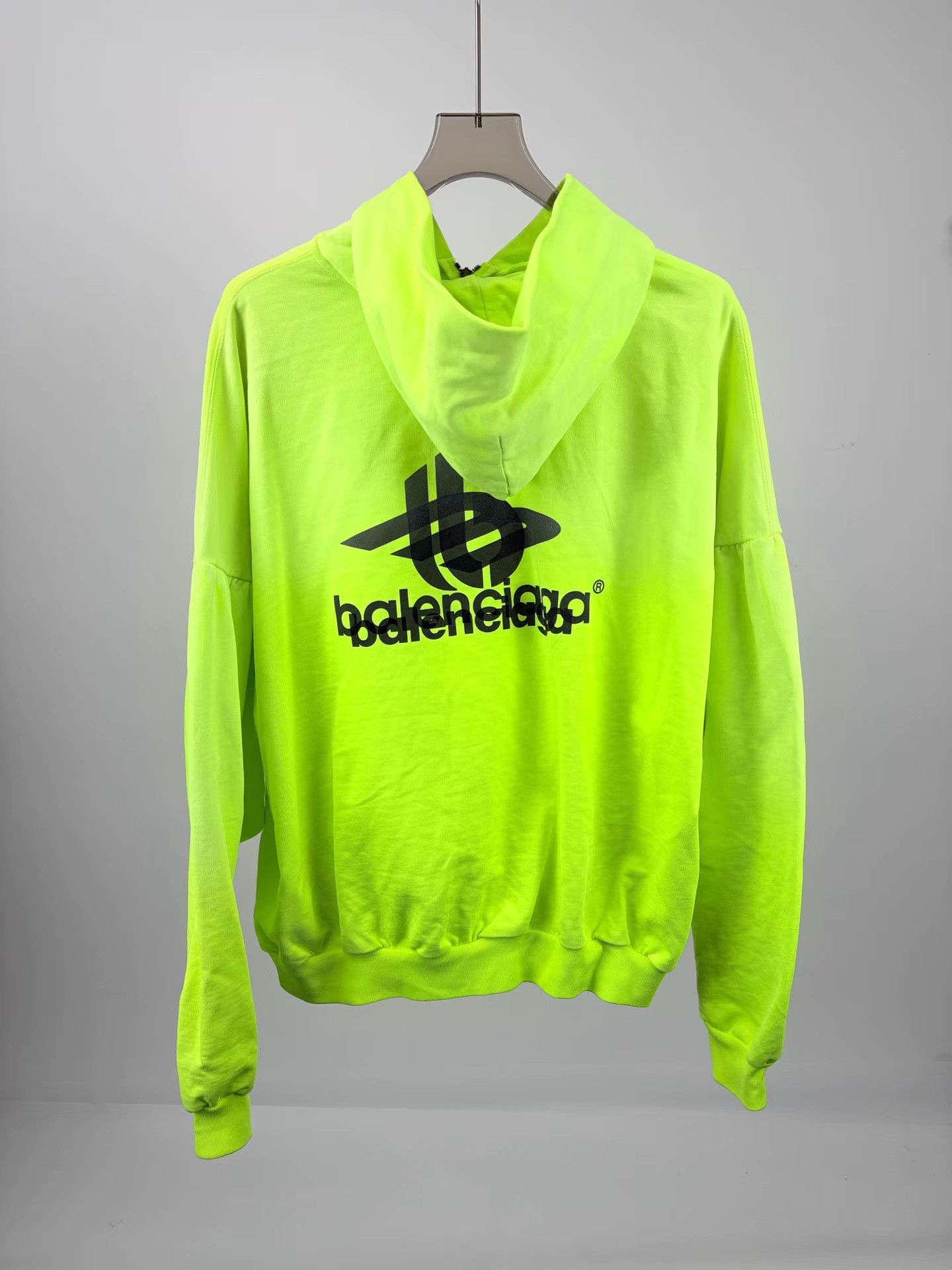 Balenciaga BALENCIAGA Neon Yellow Shadow Logo Zip-Up Hooded Jacket Size US M / EU 48-50 / 2 - 2 Thumbnail