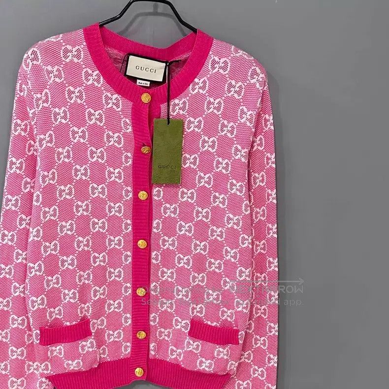 Gucci Gucci Pink full-print gold buckle cardigan coat Size L / US 10 / IT 46 - 2 Thumbnail
