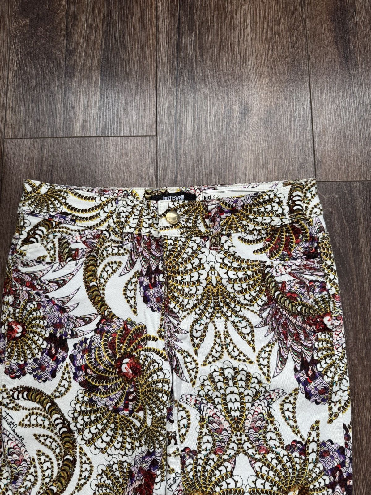 Just Cavalli RRP$490 Just Cavalli Women's Beige full Print Straight Pants Size 26 Size 26" / US 2 / IT 38 - 3 Thumbnail