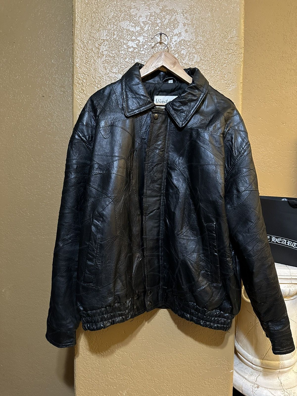 Vintage 🪡 Vintage Black Leather Patchwork Bomber Jacket Size US XL / EU 56 / 4 - 1 Thumbnail