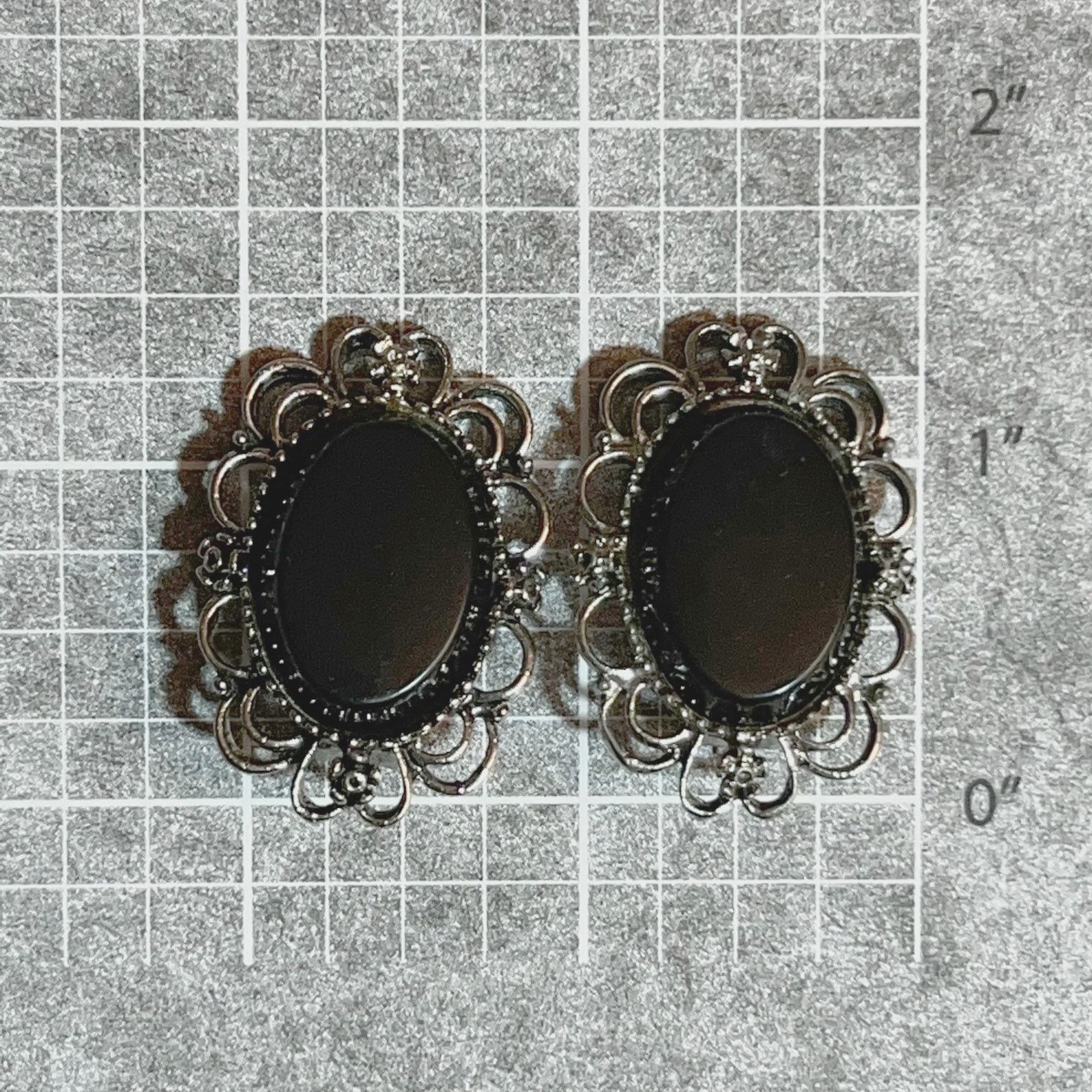 Vintage VTG 1970s Emmons Silver-Tone & Black Oval Statement Earrings Size ONE SIZE - 3 Thumbnail