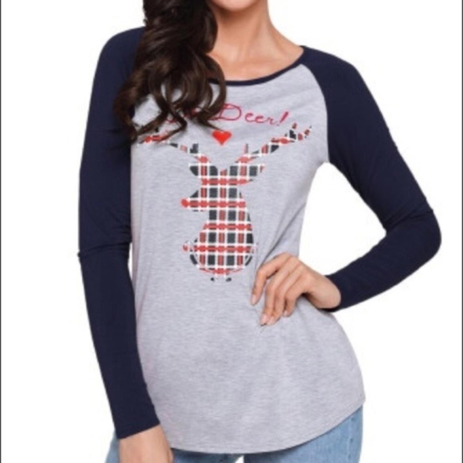 Designer Navy Blue Deer Christmas Holiday Shirt NWT Size M / US 6-8 / IT 42-44 - 1 Thumbnail