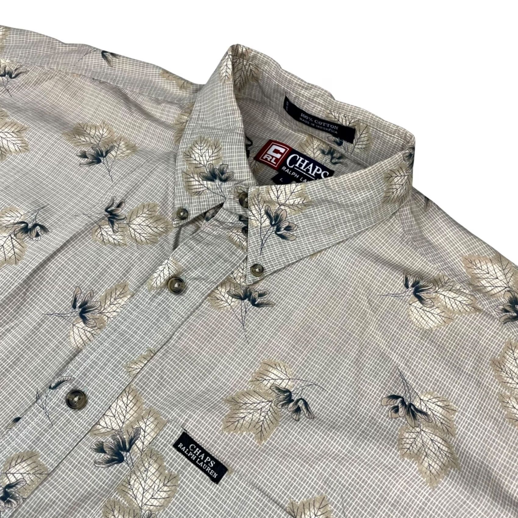 Chaps Chaps Ralph Lauren Shirt Button-Up Men’s 100% Cotton Beige/Gray Leaves Large Long Sleeve Button-Down Collar Mens Size US L / EU 52-54 / 3 - 2 Thumbnail