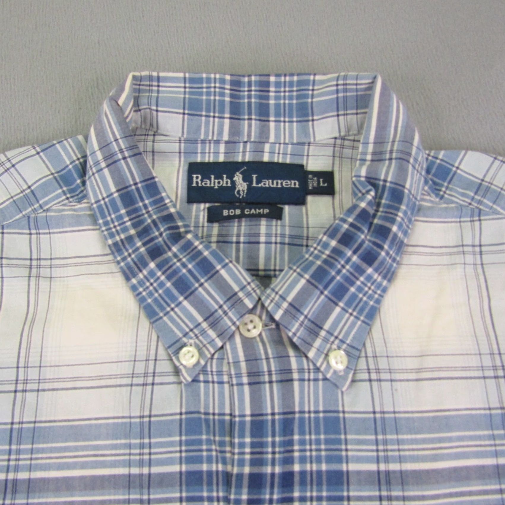 Ralph Lauren VINTAGE Ralph Lauren Men's Shirt Large Blue Plaid Cotton Casual Button-Up Outdoors Mens Size US L / EU 52-54 / 3 - 2 Thumbnail