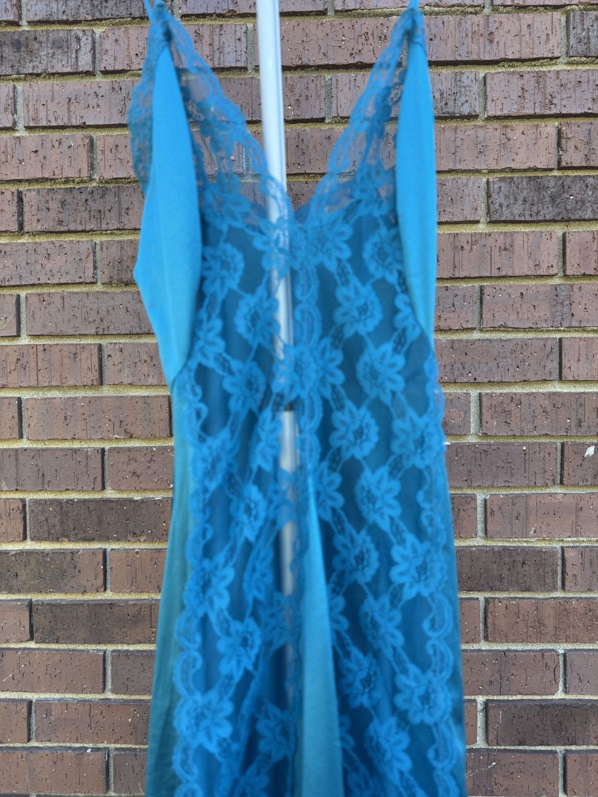 Other Vtg Val Mode Lingerie Slip Dress Nightgown Teal Lace Long Size S / US 4 / IT 40 - 6 Thumbnail