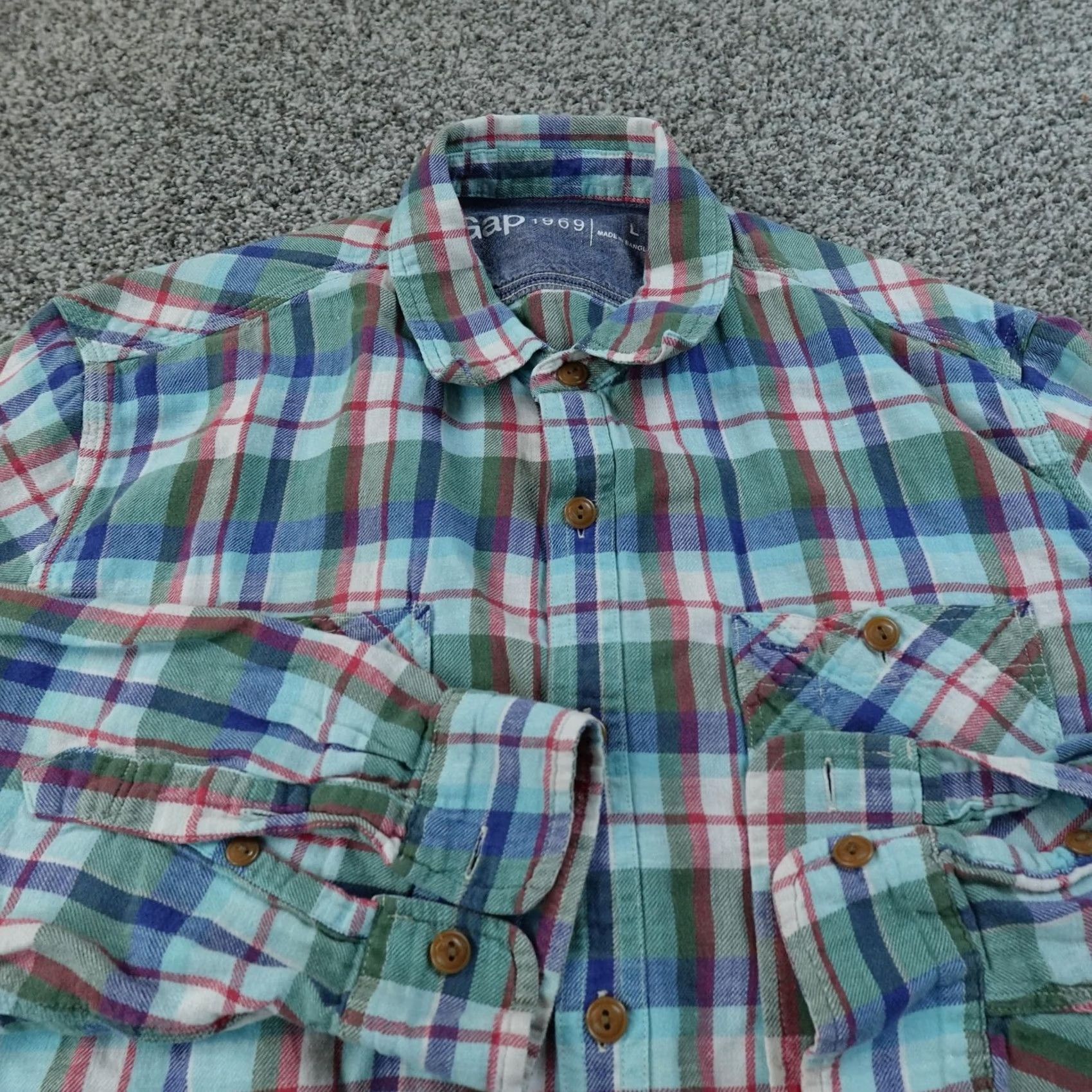 Gap Gap Shirt Mens L Green Plaid Linen Flannel Button Up Long Sleeve Casual Outdoor Size US L / EU 52-54 / 3 - 3 Thumbnail
