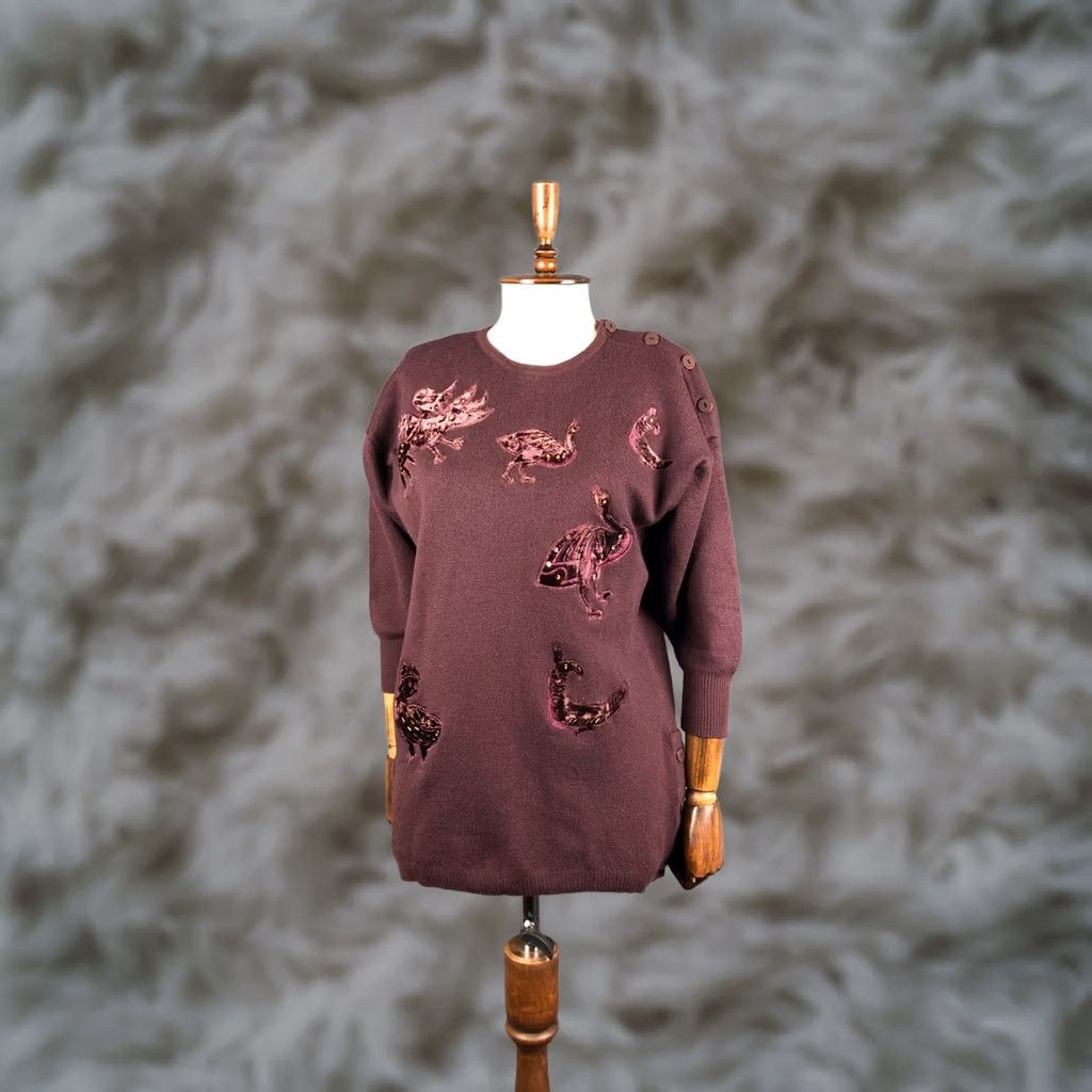 Escada ESCADA Women's Pullover Sweater 3/4 Sleeve Burgundy Wool Size 38 Made In West Germany Size XS / US 0-2 / IT 36-38 - 1 Thumbnail