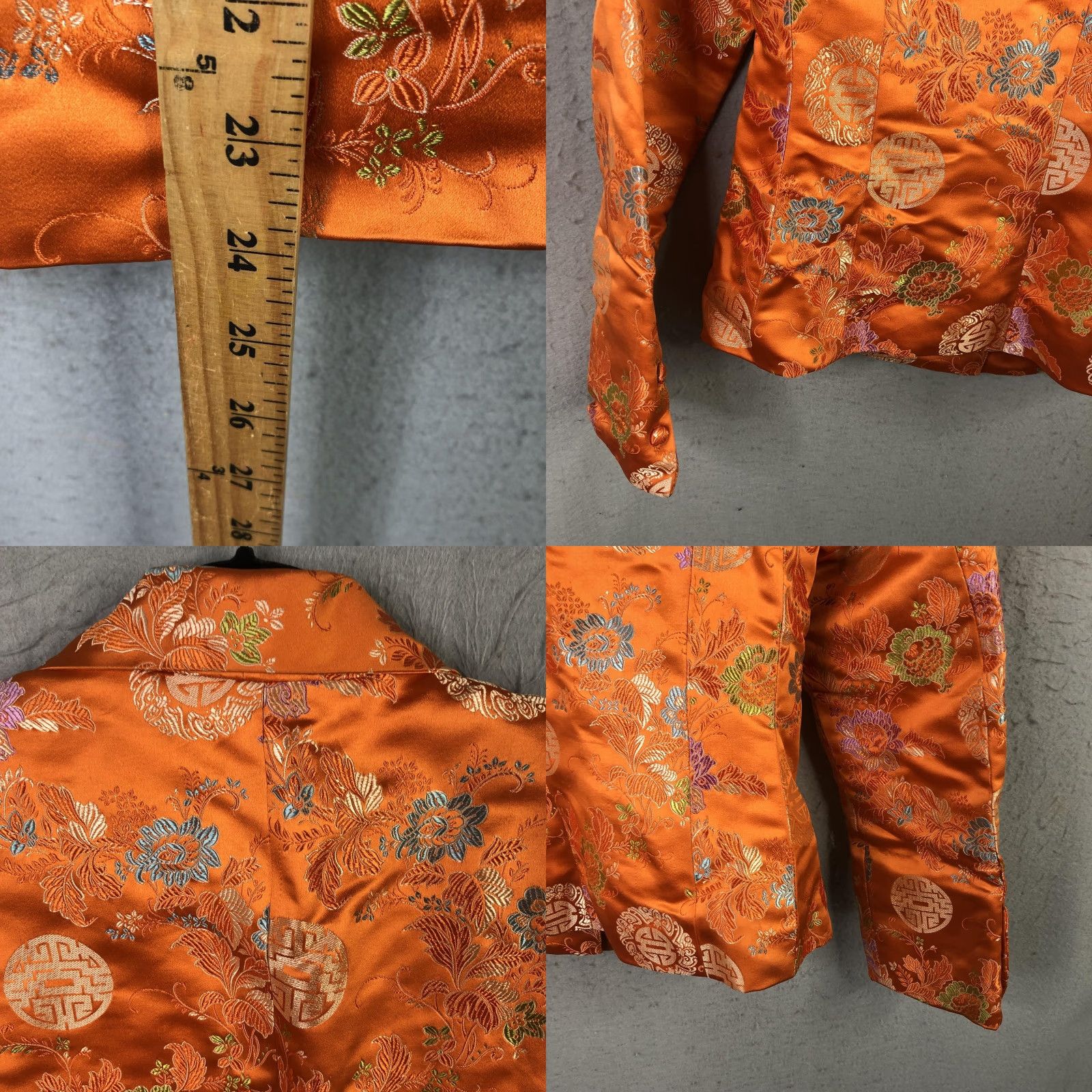 Vintage Johanne Beck Blazer Womens Medium Orange Silk Blend Floral Embroidered Satin Blazer - Formal Party/Cocktail Womens Size M / US 6-8 / IT 42-44 - 10 Thumbnail