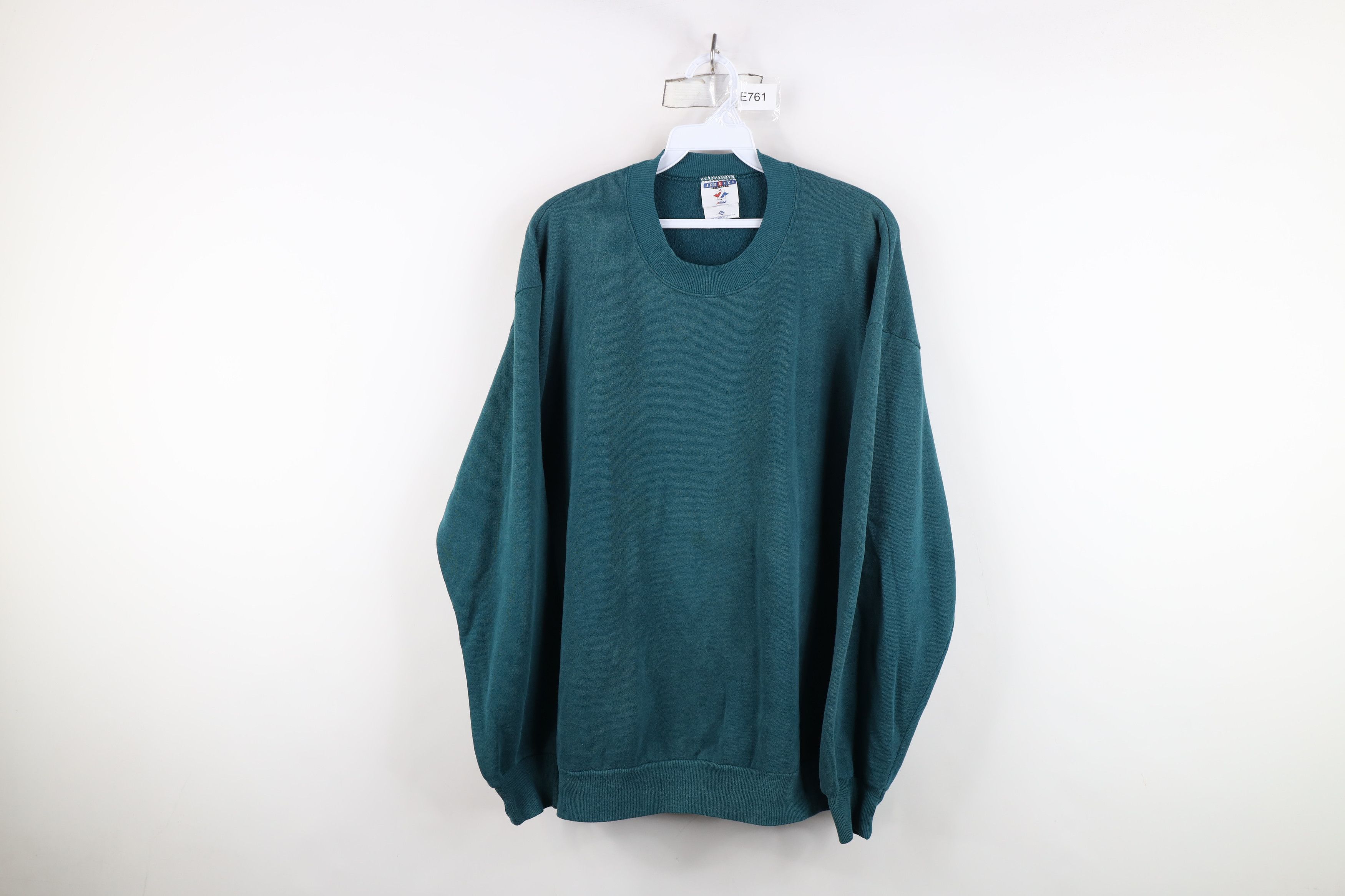 Vintage Vintage 90s Streetwear Blank Crewneck Sweatshirt Teal USA Size US XL / EU 56 / 4 - 1 Thumbnail