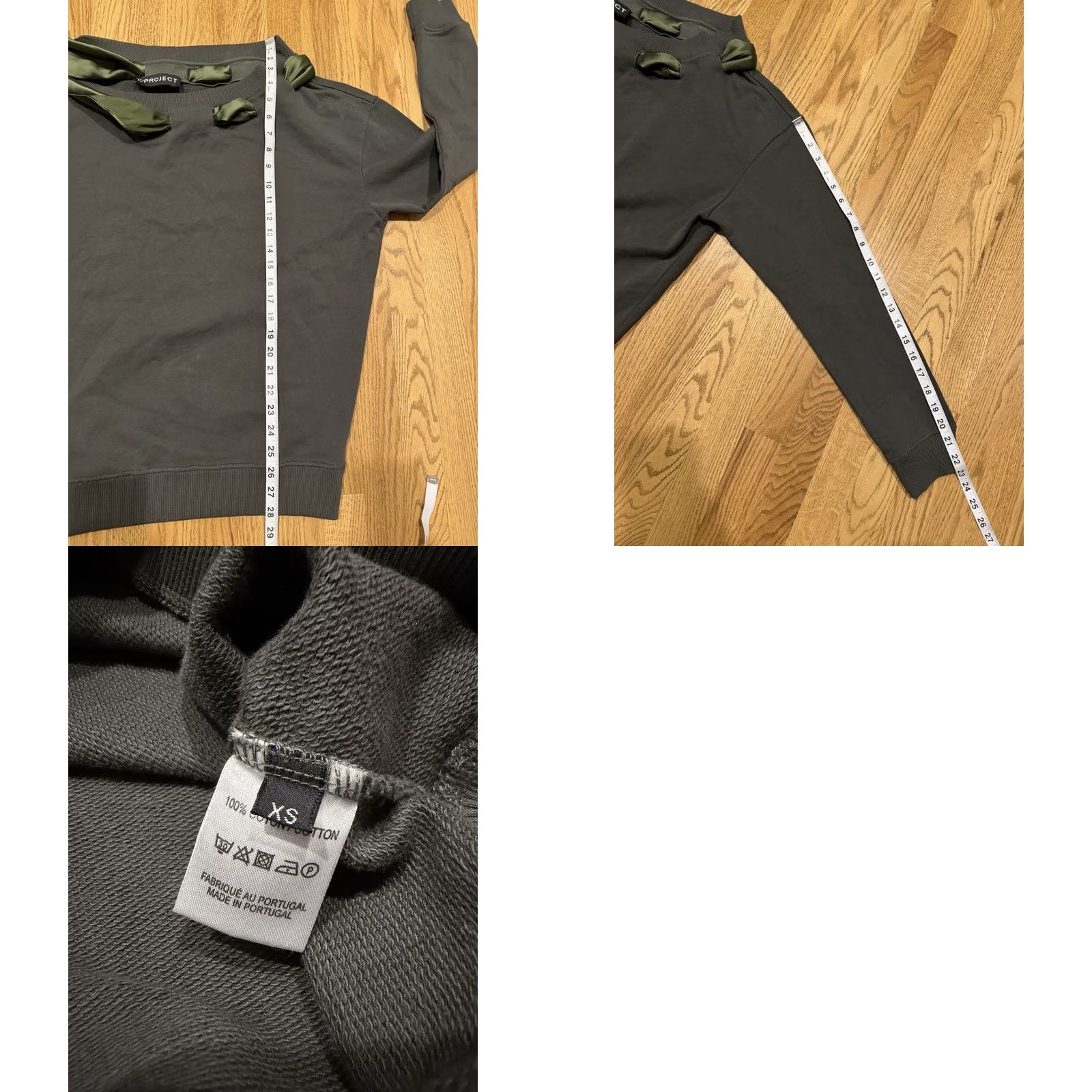Vintage VINTAGE Y Project Sweatshirt Womens XS Green Ribbon Trimmed Crew Neck Pullover Cotton Terry Designer Luxe Fashion Size XS / US 0-2 / IT 36-38 - 8 Thumbnail