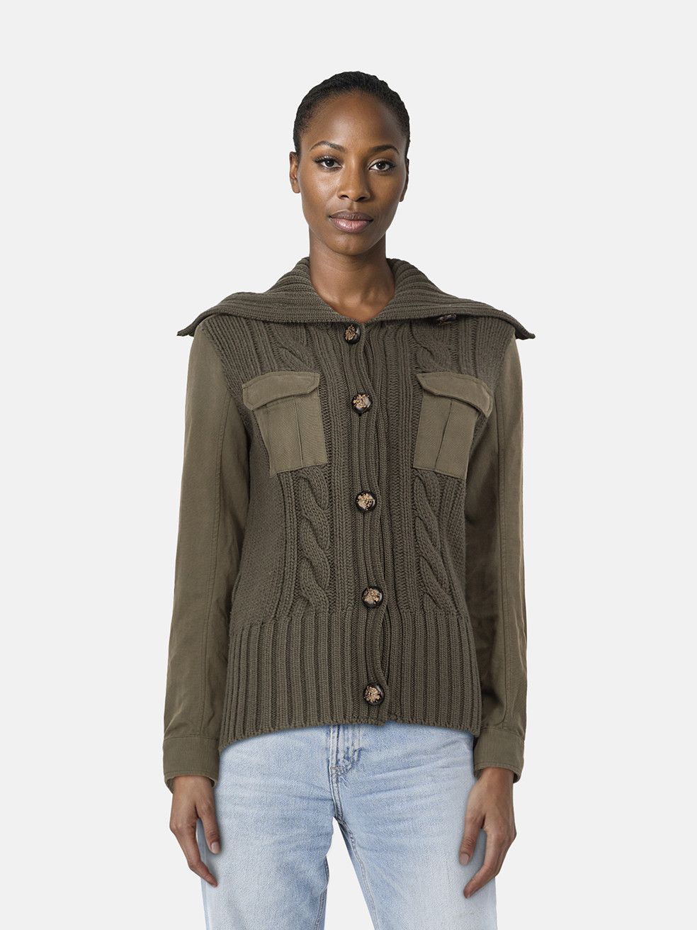 Green Wool Knit Panelled Jacket