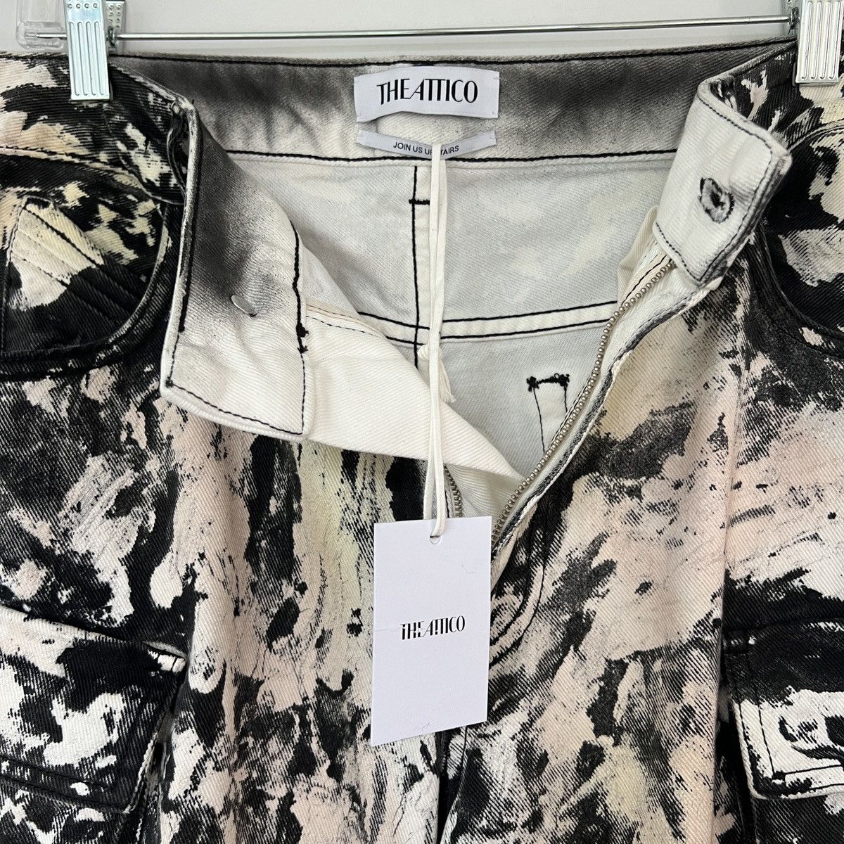 The Attico The Attico black cream abstract print wide leg cargo pants Size 27" / US 4 / IT 40 - 2 Thumbnail